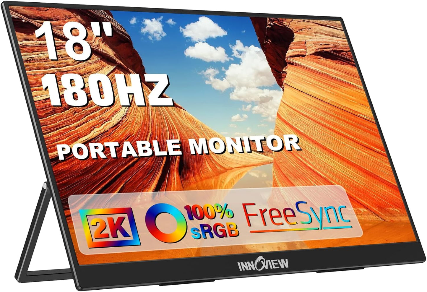 InnoView 2K 180HZ Portable Monitor, 18" OD Gameplus 2560x1600 QHD 100% sRGB Portable Gaming Monitor with Kickstand HDR FreeSync Travel Monitors for Game Console, PS5, Switch, PC, Phone