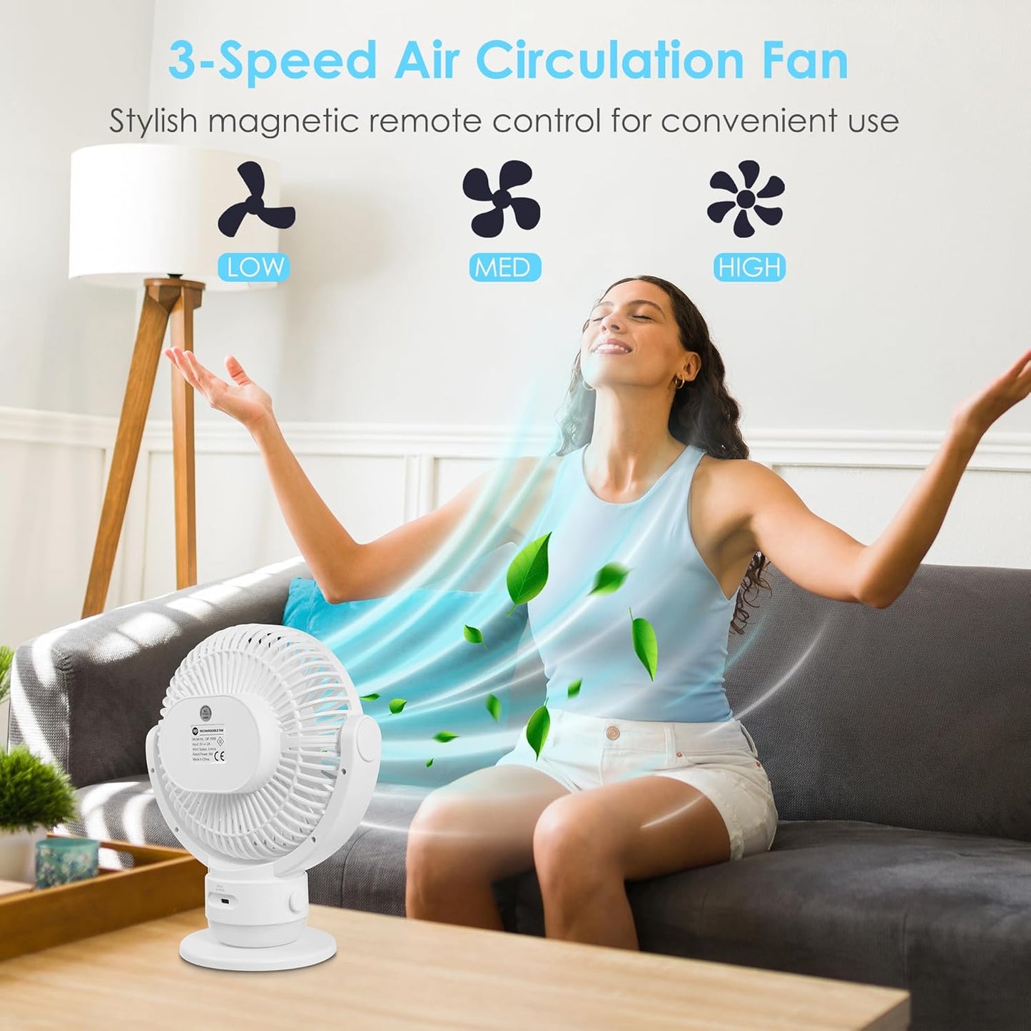 OGZ Portable Fan for Travel Wireless with Remote Timer, 7 Inch Small Desk Fan with LED Night Light 90° Oscillation, Rechargeable USB Fan for Cruise Bed Beside Sleeping Camping Tent