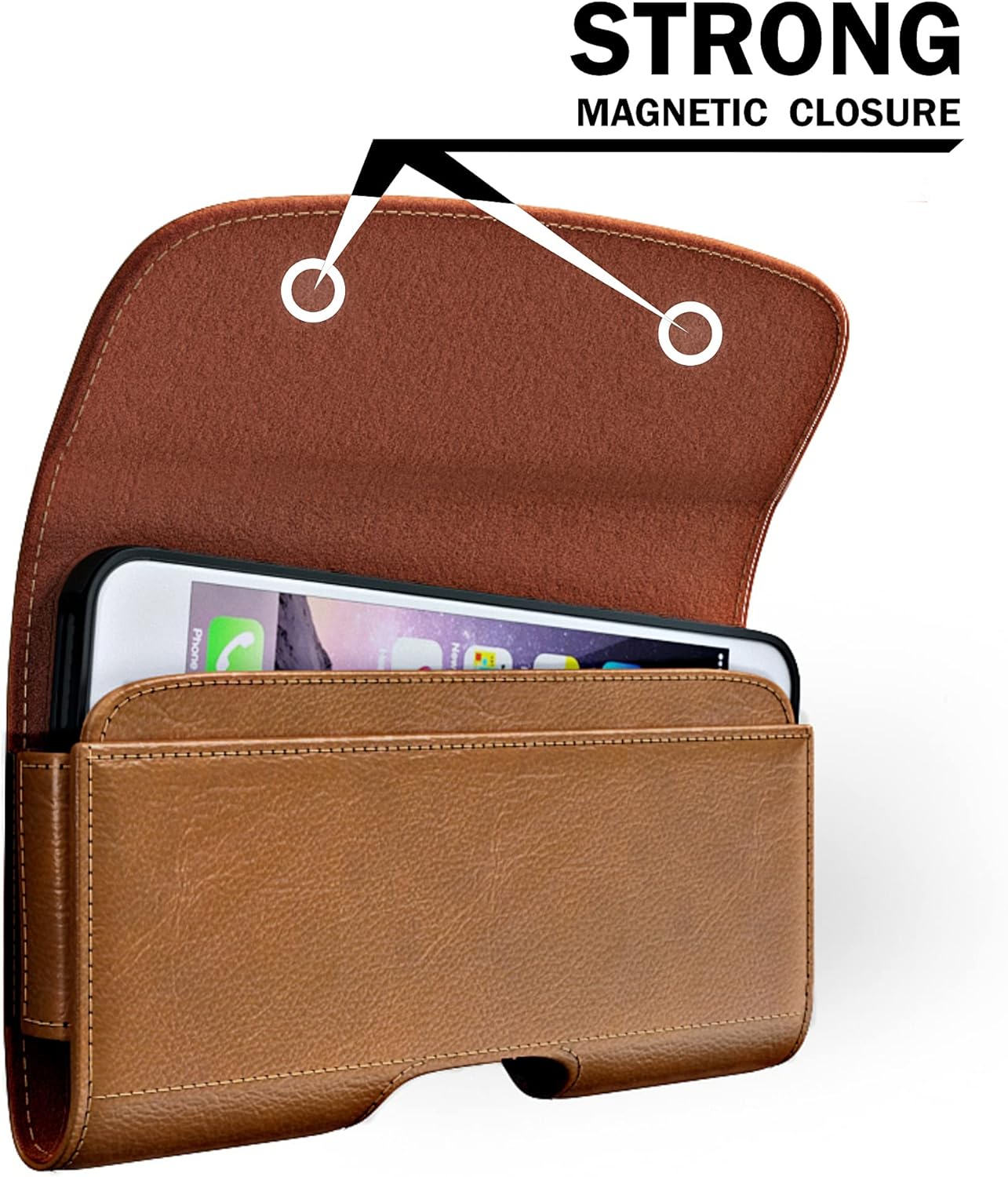 PiTau Holster for iPhone 16, 16 Pro, 15, 14, 13, 12, Xs, X, 11, XR - Premium Cell Phone Case with Belt Clip [Magnetic Closure] ID Card Holder Pouch (Fits Otterbox Case) Brown