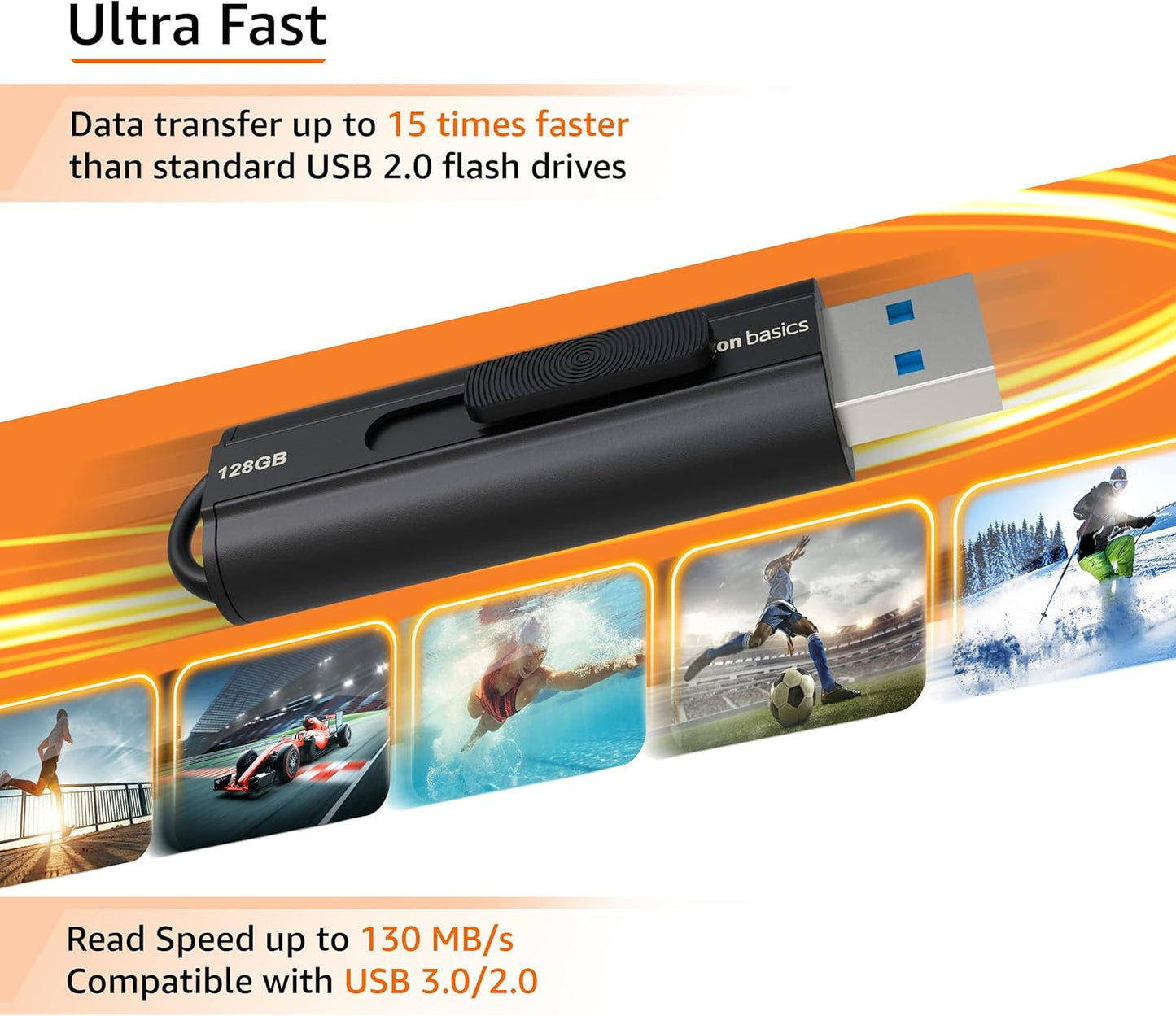 Amazon Basics 128 GB Ultra Fast USB 3.1 Flash Drive, Black