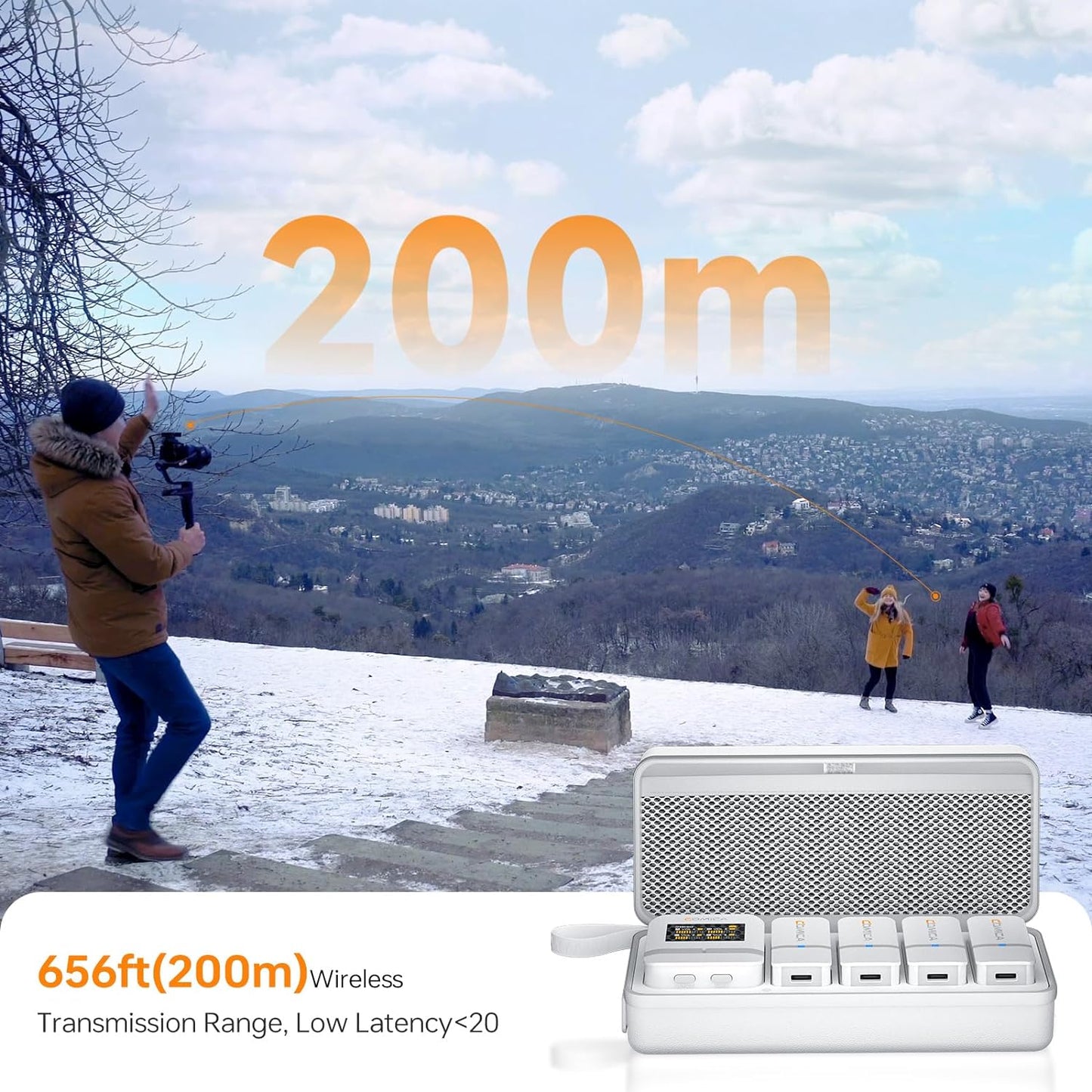 COMICA Vimo Q 4 Channel Wireless Lavalier Microphone System with Noise Cancellation, 4 Audio Tracks Output, 656ft Range, Wireless Mic for DSLR Camera, iPhone, Android,Recording Livestream(White)