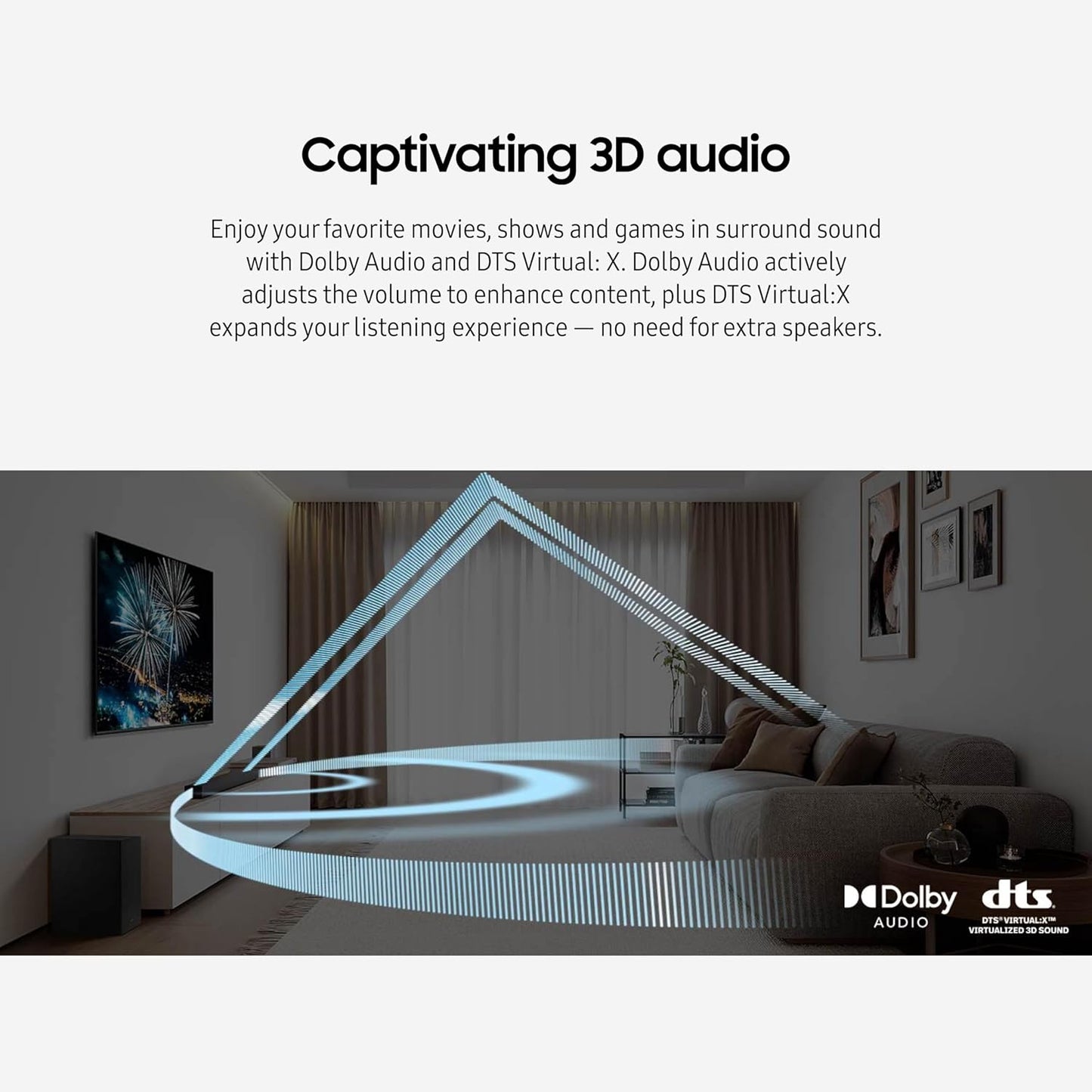 Samsung HW-B550D 3.1 ch Soundbar w/ Dolby Audio, Surround Sound expansion, Bass Boost, Adaptive Sound, DTS Virtual:X, Wireless Subwoofer, 2024