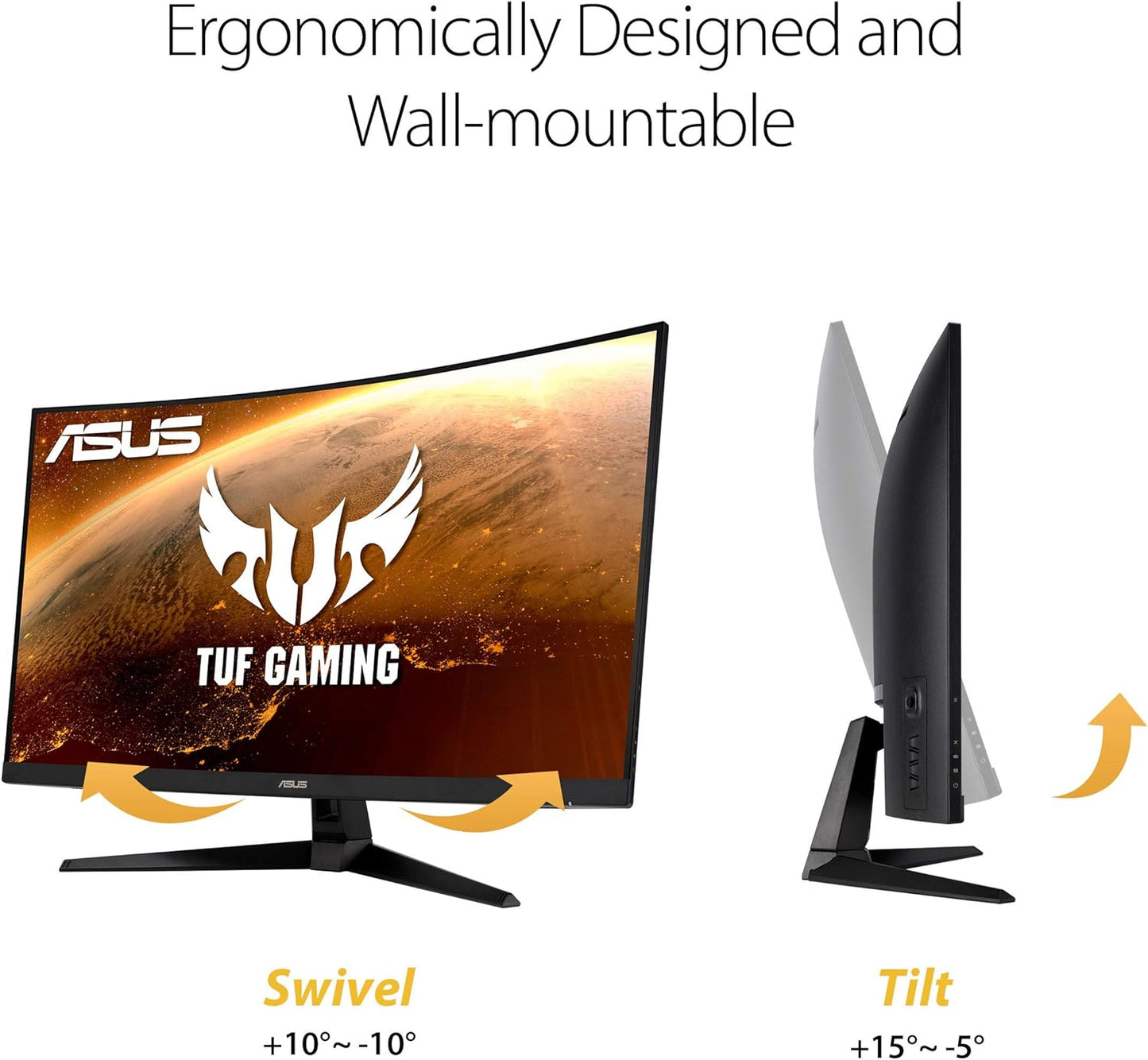 ASUS TUF Gaming 32" 1440P HDR Curved Monitor (VG32VQ1B) - QHD (2560 x 1440), 165Hz (Supports 144Hz), 1ms, Extreme Low Motion Blur, Speaker, FreeSync Premium, VESA Mountable, DisplayPort, HDMI,BLACK