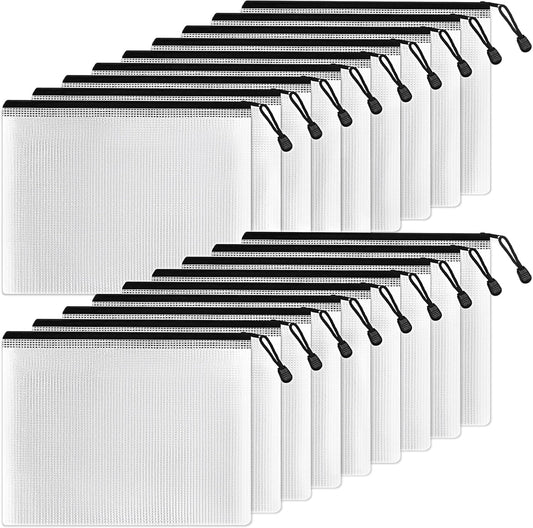 SUNEE Plastic Mesh Zipper Pouch 6x9 in (Black, 18 Packs),Extra Large Water-Resistant Zip Bag for School Office Supplies, Puzzles & Games Organizing Storage