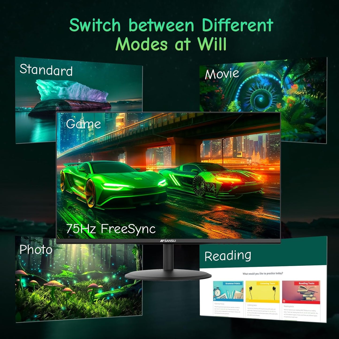 SANSUI Computer Monitor 24 inch IPS Eye Care 1080P Display HDMI,VGA Ports with 178° Viewing Angle/Frame-Less/Tilt/VESA Compatible for Office and Home