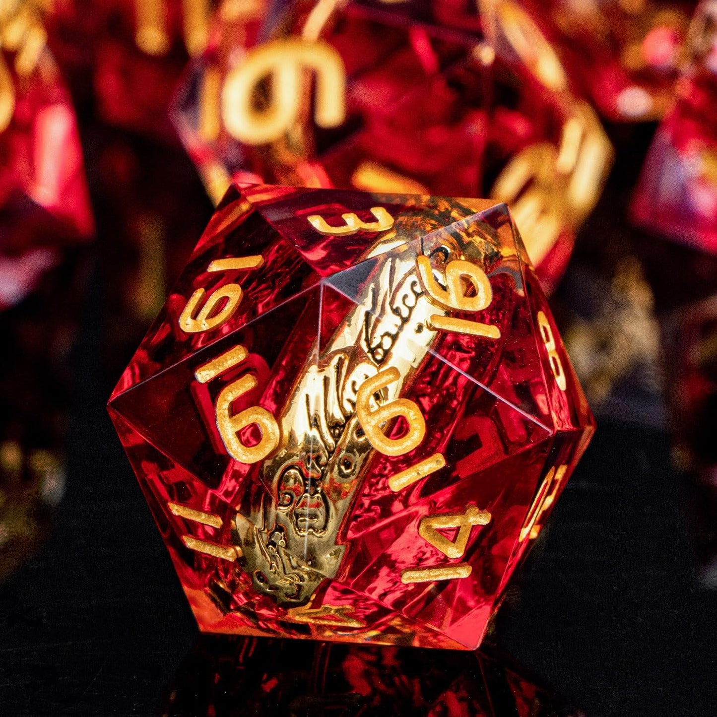 Magic Golden Ring DND Dice Set Sharp Edge Red Resin Dice with Box, for use with Dungeons Dragon RPG D&D Tabletop Games Lord D and D Polyhedral Dice Set