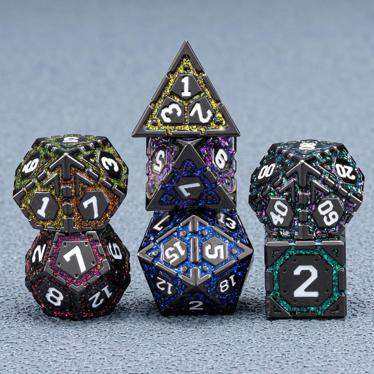 DND Metal Dice Set, Polyhedral Dice Set for RPG D&D Dice with Cracks Dungeons and Dragons Dice Set for RPG TTRPG D&D Die with Gift Case(Black Nickel 7 Colors)