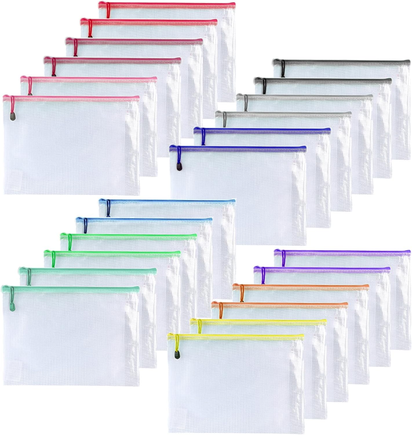 Oaimyy-20 Pcs 8"x 10" Inch Mesh Zipper Pouch Bags, Zipper Bags for Organizing Storage, Zipper Pouches, Letter Size, File Bags for School,Puzzle, Board Games and Office Supplies (Color)