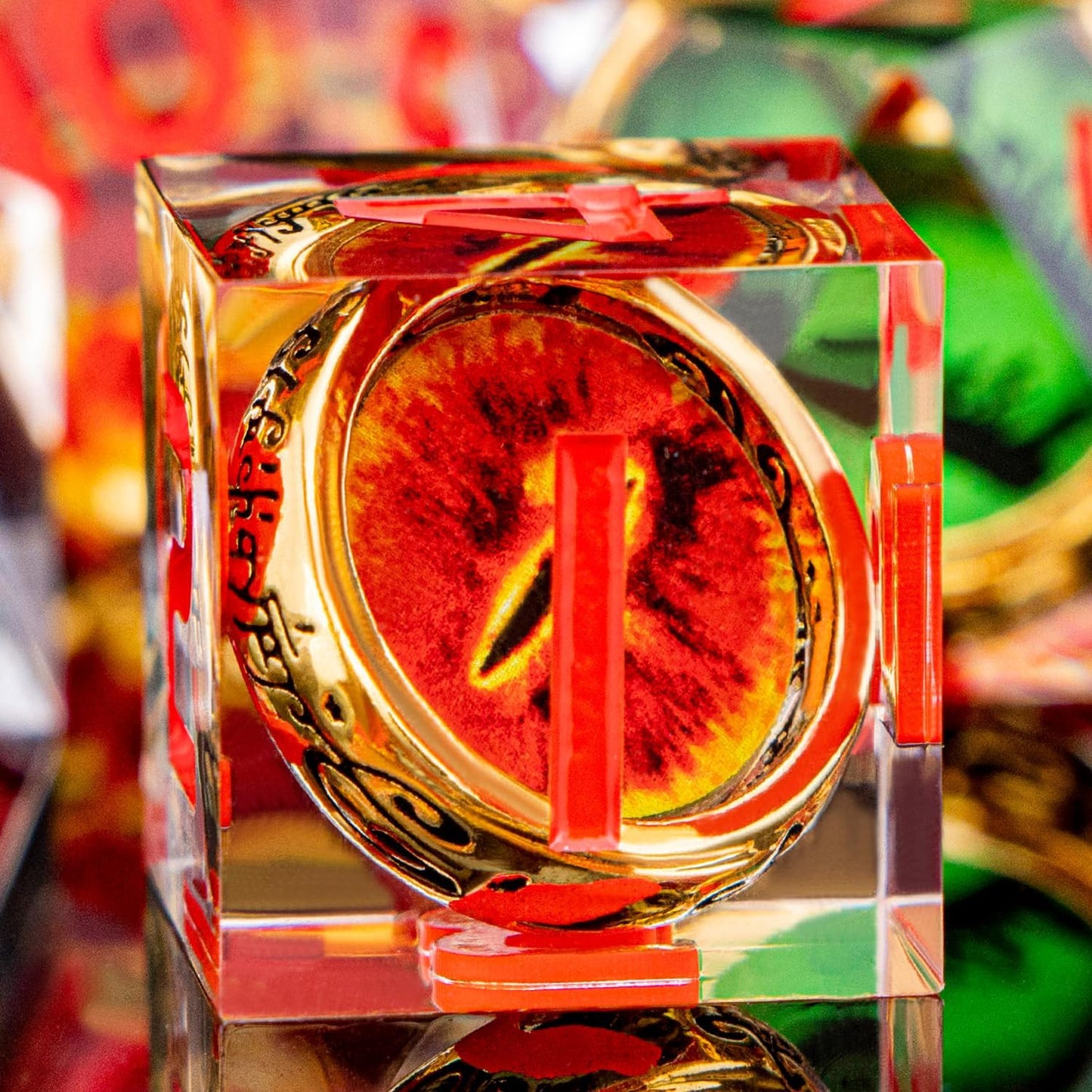 Magic Golden Ring DND Dice Set Sharp Edge Red Gaze Eye Resin Dice with Box, for use with RPG D&D Tabletop Games Lord D and D Polyhedral Dice Set