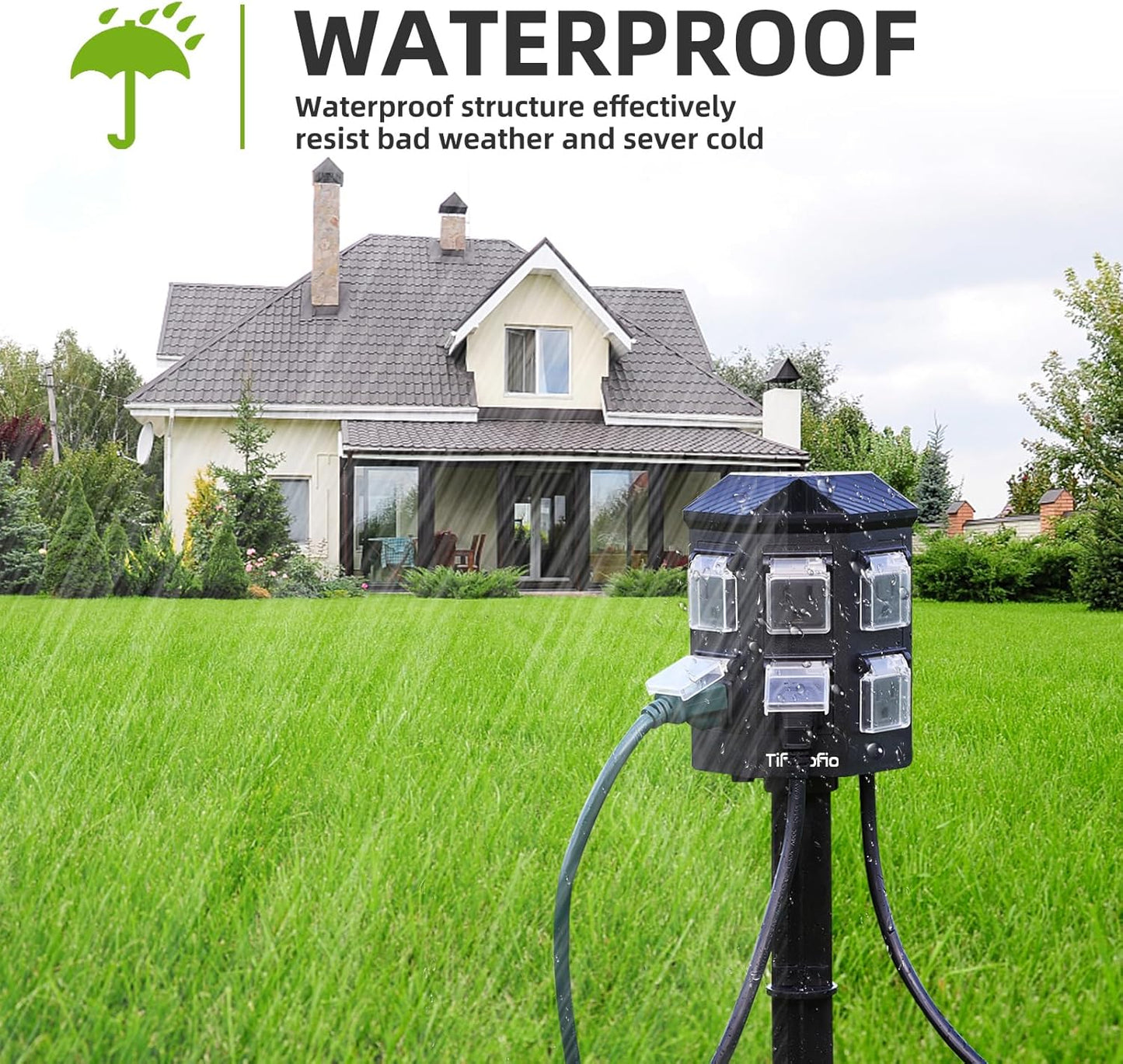 TiFFCOFiO Outdoor Power Strip Timer, Dusk to Dawn Light Sensor Countdown, 50 Feet Extension Cord Waterproof, 6 Grounded Outlets for Halloween and Christmas Decorations, ETL Listed (50 FT)