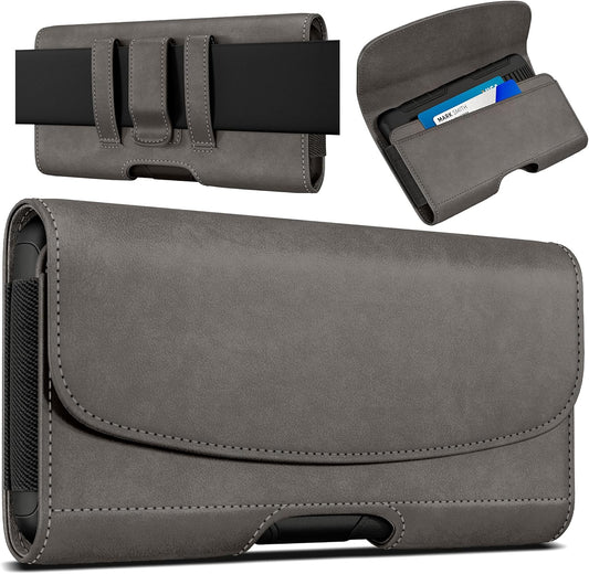 Holster for iPhone 16 16e Pro 15 14 13 12 11 10 XR XS X, Samsung Galaxy S25 S24 S23 S22 S21 S20 5G - Cell Phone Belt Holder Case with Clip - ID Card Magnetic Pouch for Men, Pewter Small