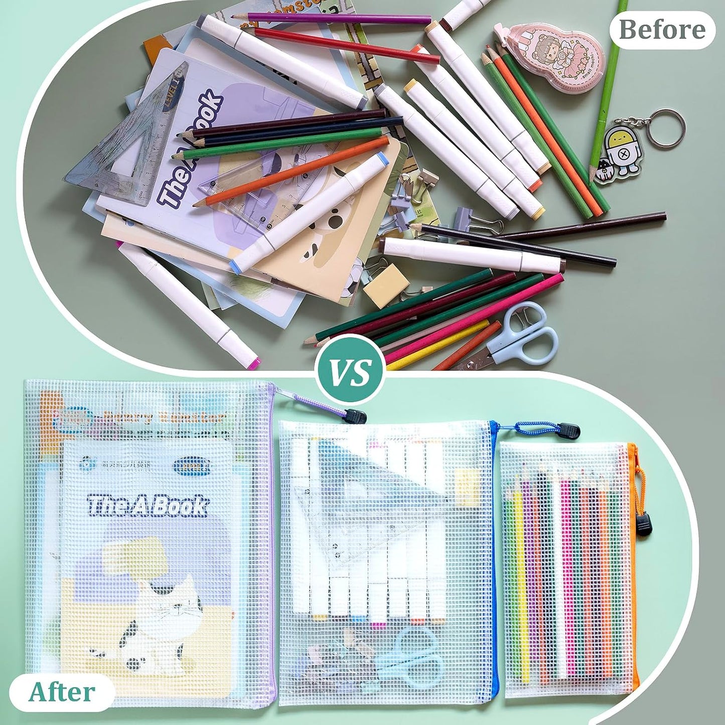 10pcs Mesh Zipper Pouch Bags, 10 Sizes Zipper Bags for Organizing, Mesh Bags with Zipper, 10 Colors Plastic Zipper Pouches, Puzzle Bags, Board Game Storage Bags, Travel Pouch