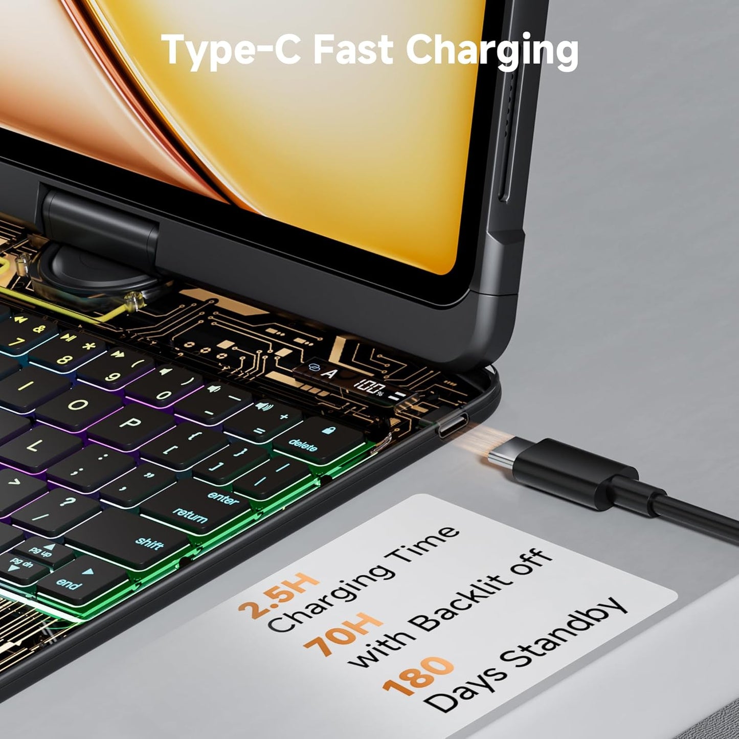 iPad Keyboard Case for 2024 M4 iPad Pro 13 inch, Magic Wireless Keyboard with Trackpad 7 Color Backlit, 360° Rotating Stand Transparent Protective Cover with Pencil Holder (Black)