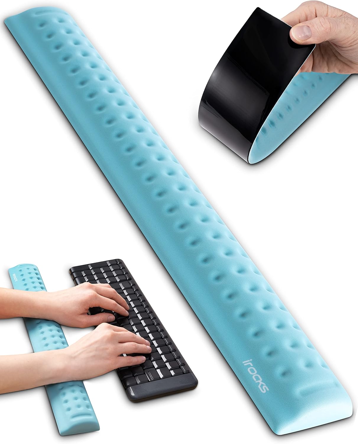 i-Rocks Memory Foam Keyboard Wrist Rest - Pain-Reducing Wrist Rest for Computer Keyboard - Non-Slip Rubber Base Wrist Rest - Cooling Keyboard Pad for Long Hours of Work, Studying, Gaming