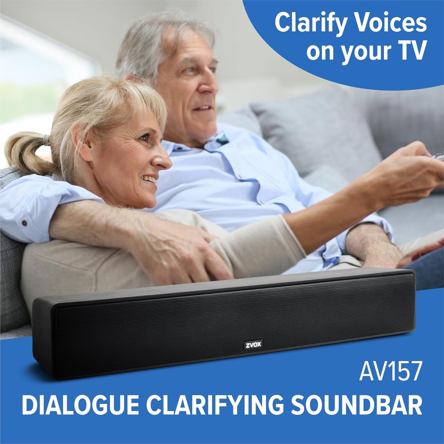 ZVOX Dialogue Clarifying Sound Bar - Patented Hearing Technology, AccuVoice TV Sound Bar with 12 Levels of Voice Boost, 17" Home Theater TV Speakers, Ideal for Smart TVs - AV157 Black