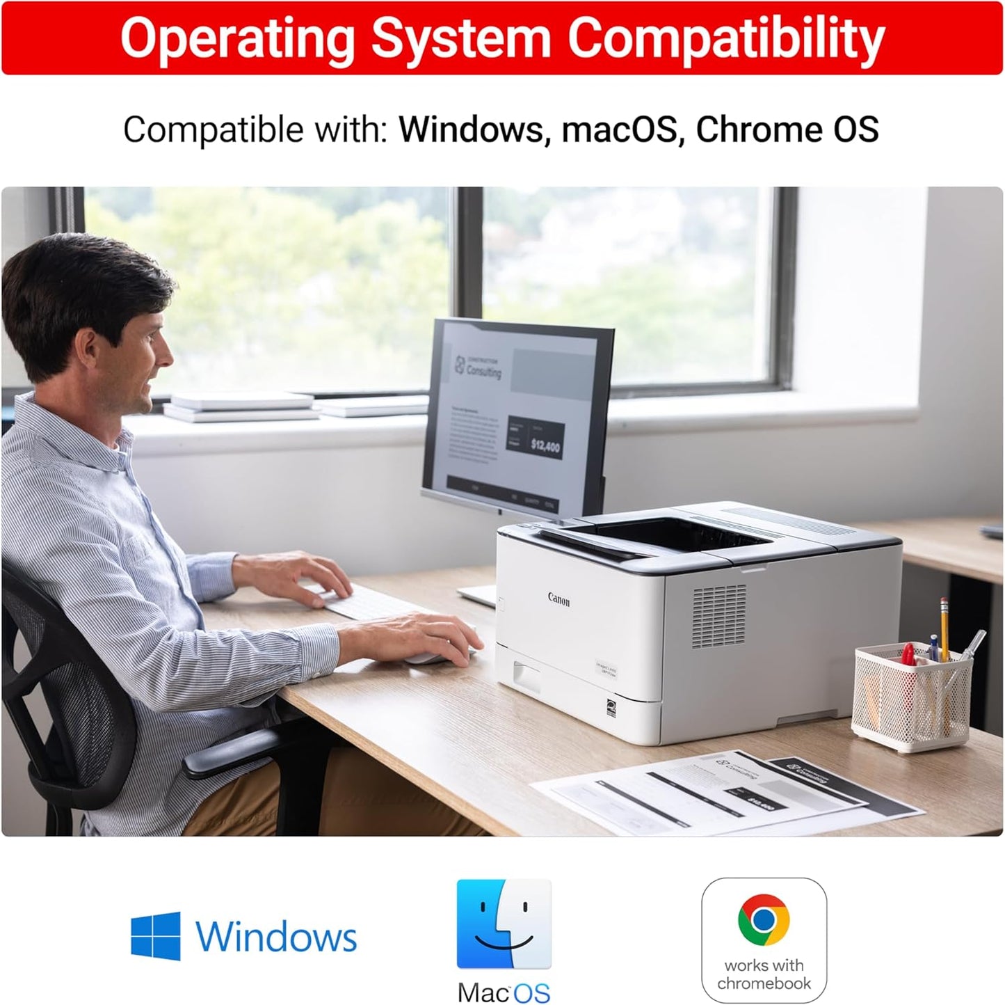 Canon imageCLASS LBP172dw – Monochrome Duplex, Wireless Laser Printer, Single Function, Home Office, Mobile Ready, 1 Year Limited Warranty, 35 PPM, White