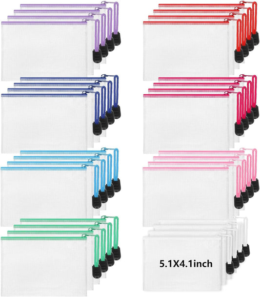 Jetec 32 Pcs Mesh Zipper Bags Toy Storage Bikini Organizer Bag Bolsas Para Guardar Trajes De Baño Waterproof Zipper Reusable Pouch Puzzle Multipurpose for Storage Office(Classic Color,5.1 x 4.1 Inch)