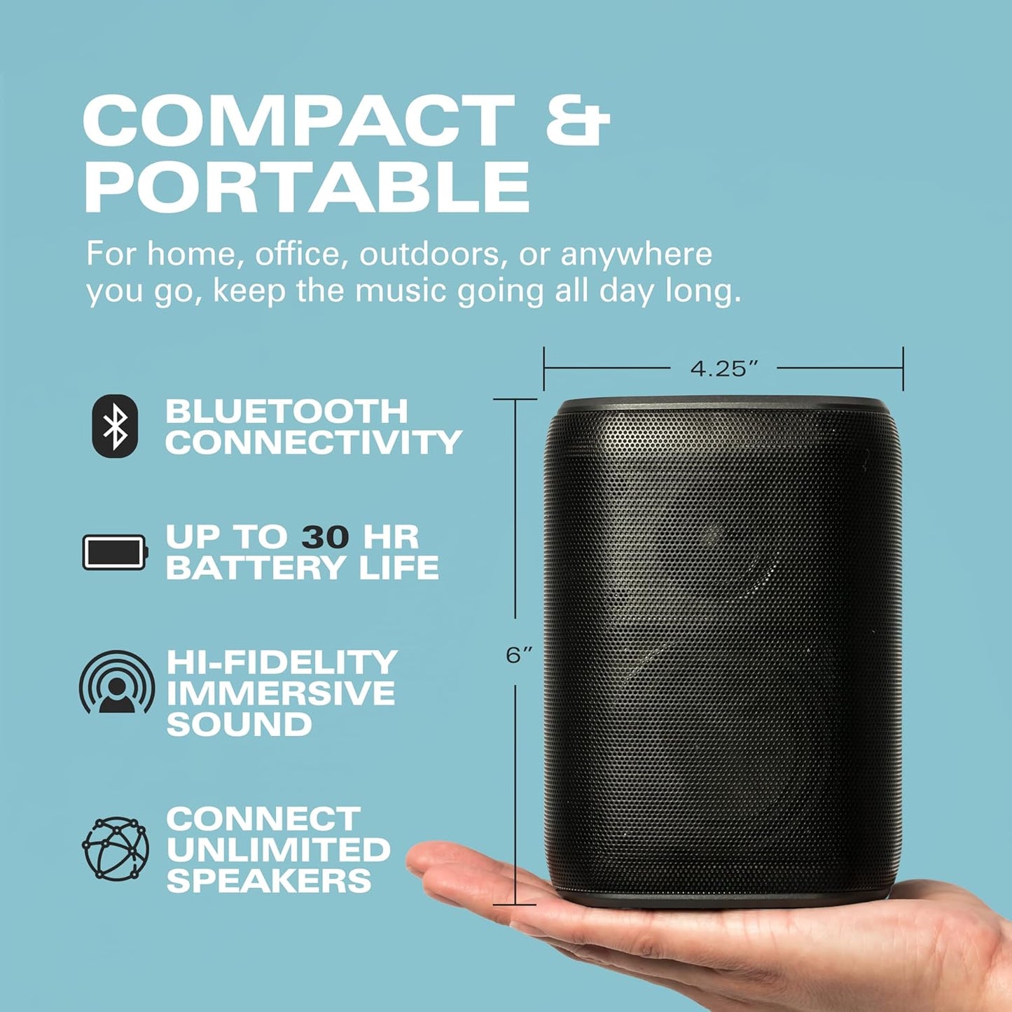 Rocksteady Stadium 2: Single Speaker - Immersive, connectible, and up to 150 ft of Range. Up to 30 Hours of Battery Life.