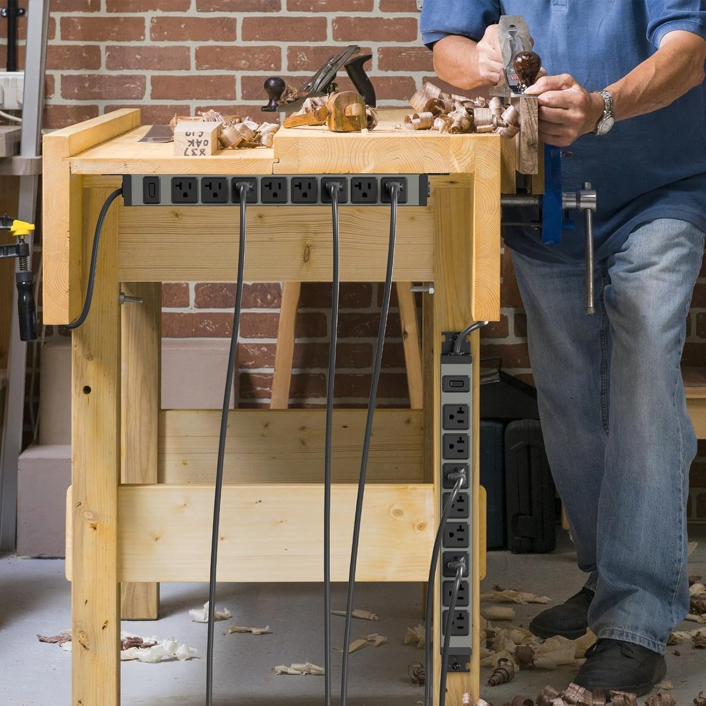 JUNNUJ Heavy Duty Power Strip Wall Mount,Magnetic Power Strip,20 Amp Surge Protector 1200J Metal 8 Outlet Under Desk,Garage Mountable Power Bar Table Socket Industrial Outlets 6-20R T-Slot,6FT 12AWG