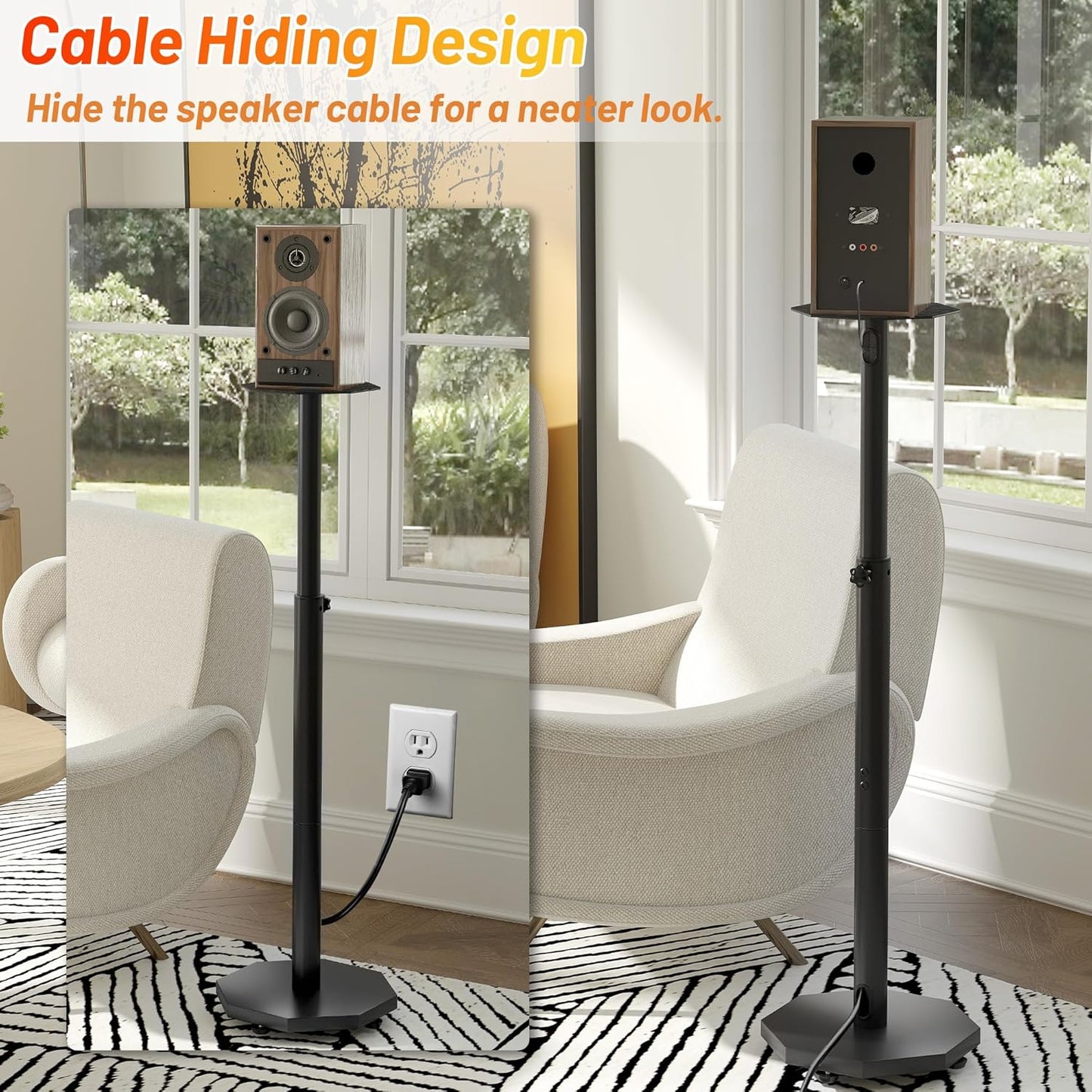 Universal Floor Speaker Stands Pair,Surround Sound Bookshelf Speaker Stands Support Up to 22 lbs for Home Theater Studio, 32.6" to 43" Height Adjustable