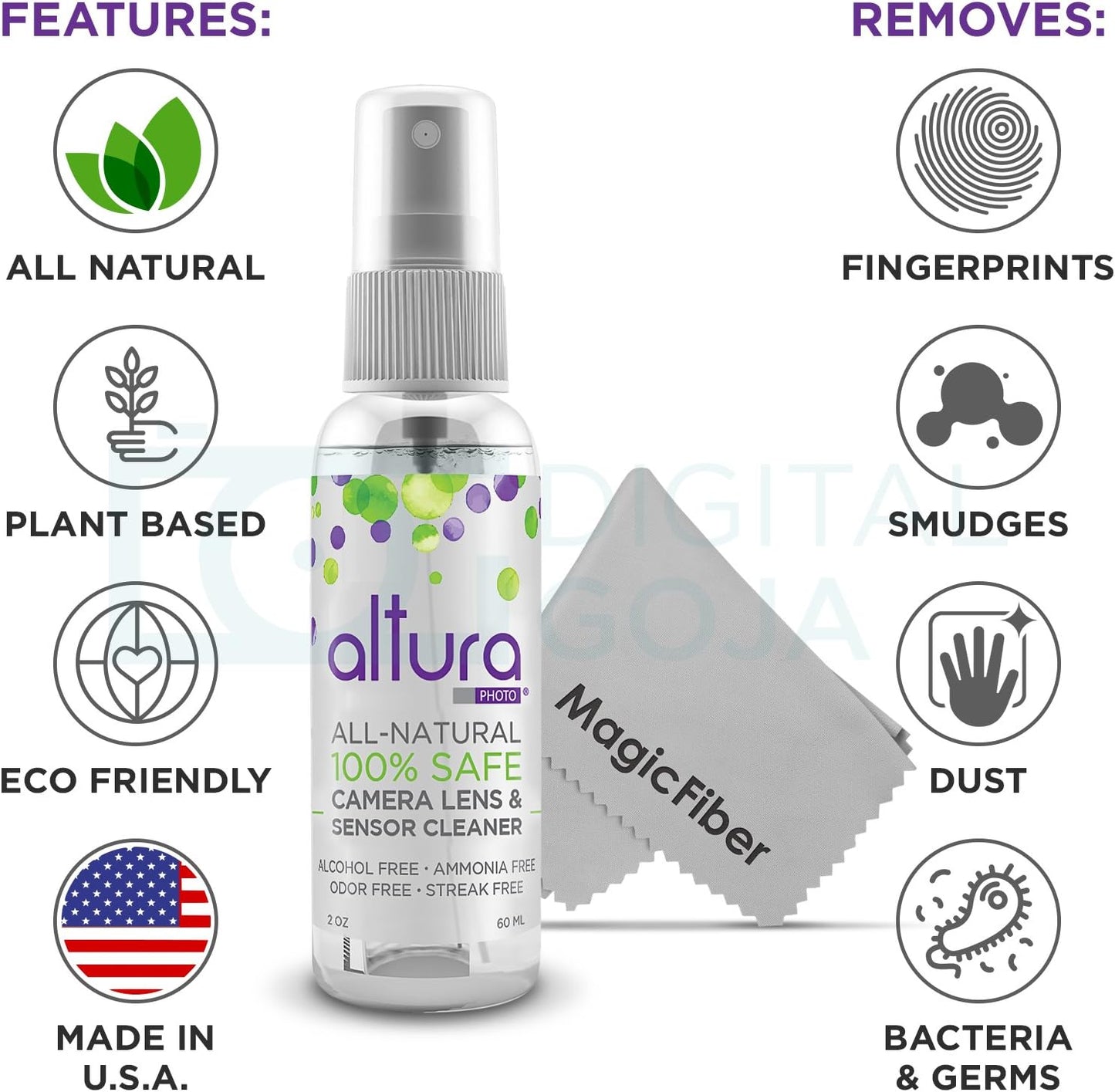 Altura Photo Professional Camera Cleaning Kit for DSLR & Mirrorless Cameras and Sensitive Electronics Bundle - Camera Accessories Kit with Altura Photo 2oz All Natural Cleaning Solution