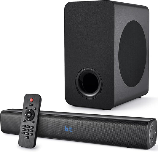 Sound Bar Speakers Bluetooth Wireless, TV Speakers Sound Bar Subwoofer, Home Theater Surround Sound Bar HDMI(ARC) Optical AUX USB 2.1ch Home Audio Sound System TV PC Wall Mount, Ebblack