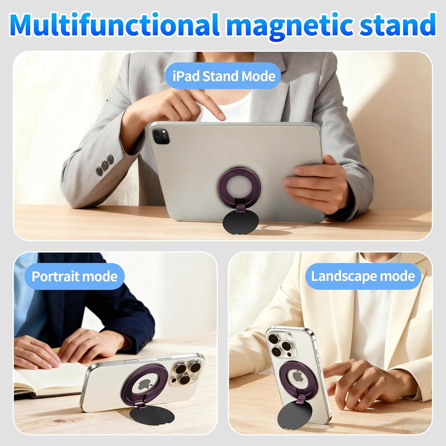 Magnetic Phone Holder for Magic Keyboard, Slim Portable Foldable Magnetic Phone Stand for iPad/Samsung Keyboard Cases, Compatible with Magsafe and Non-Magsafe All Phone (Purple)