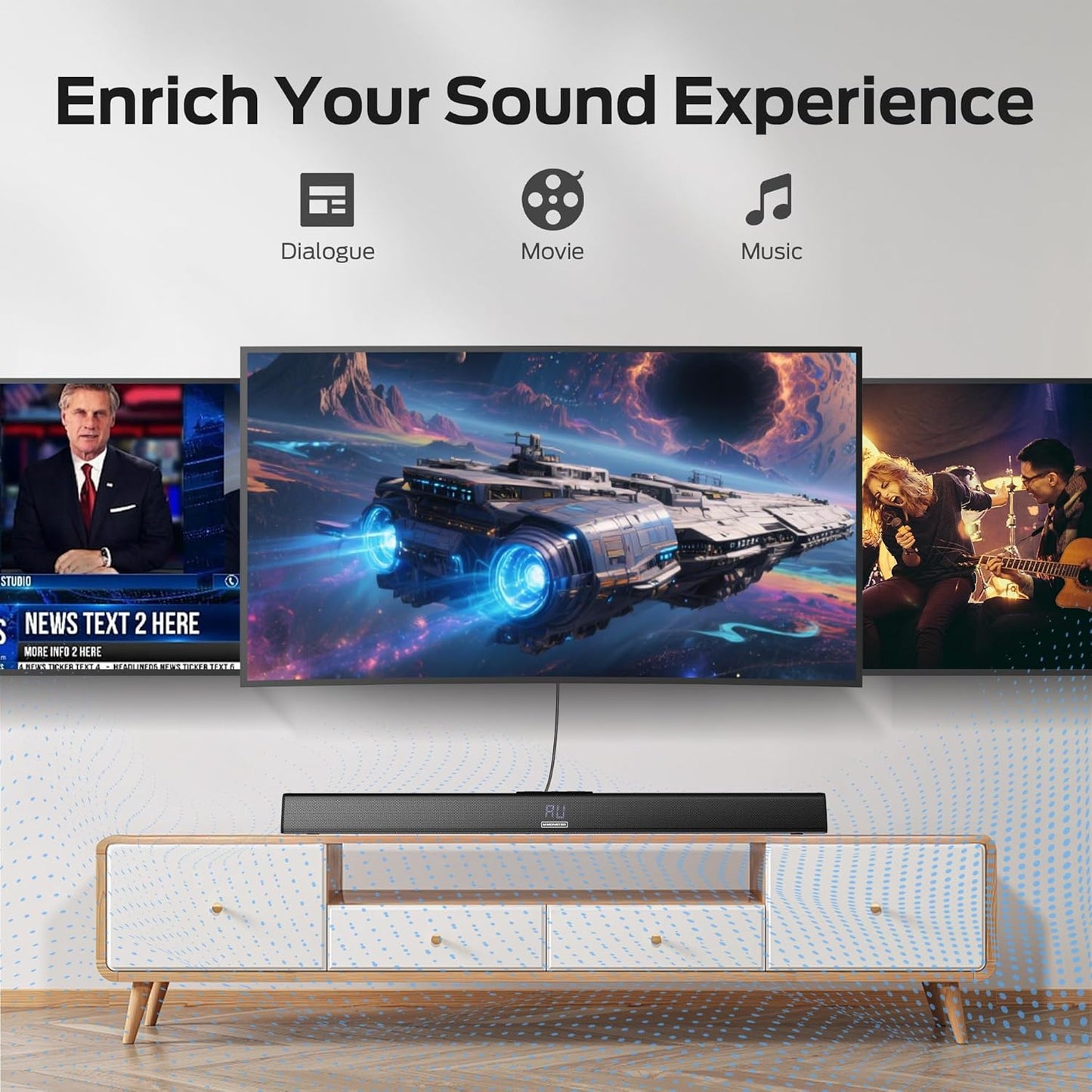 Monster Soundbar SB100 Sound Bar for Smart TV, 120W Soundbar with DSP Dynamic Sound, LED Display, Easy Setup, Bluetooth 5.4, Wall Mountable