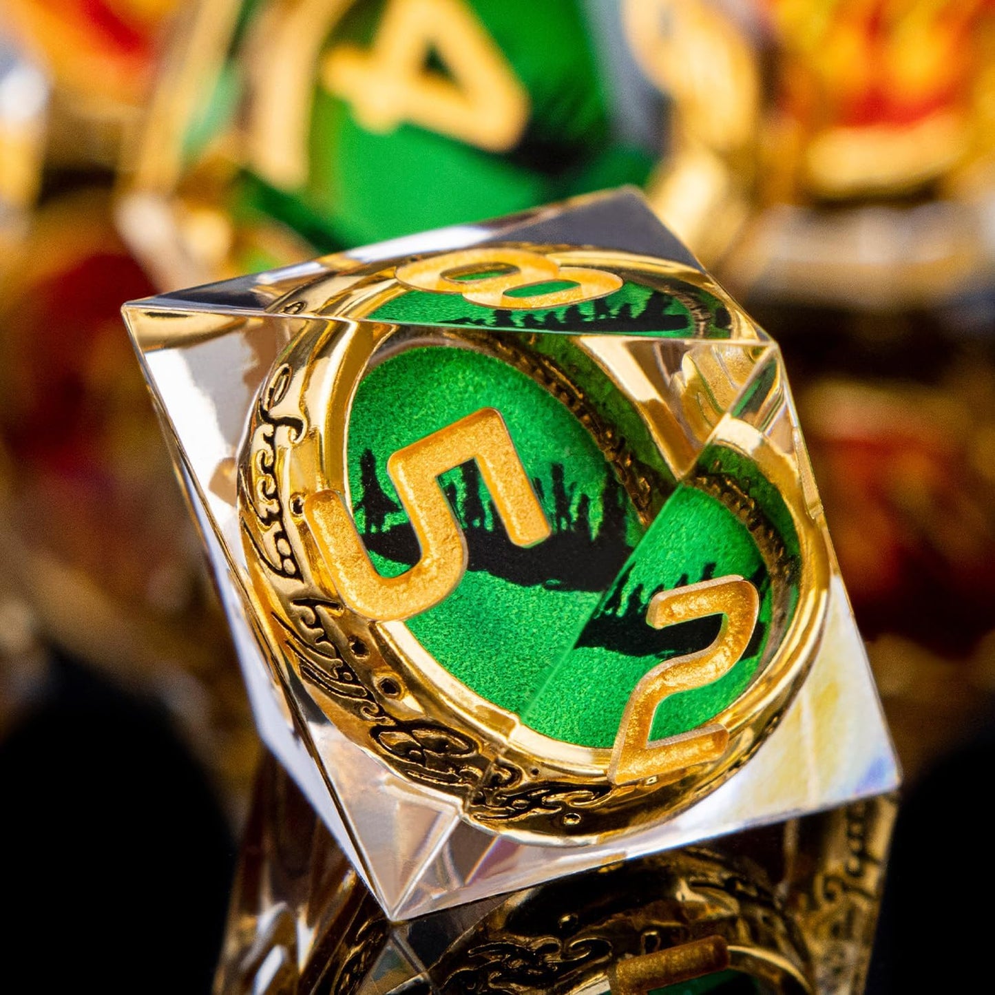 Magic Golden Ring DND Dice Set Sharp Edge Red Gaze Eye Resin Dice with Box, for use with RPG D&D Tabletop Games Lord D and D Polyhedral Dice Set