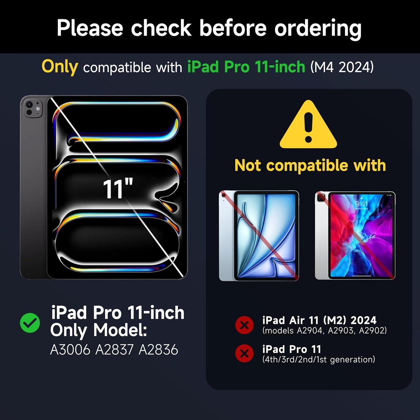 HOU iPad Pro 11 Inch Case with Keyboard M4 2024(ONLY),Magic Keyboard iPad Pro 11 Inch (5th Gen) Keyboard Case,Click-Anywhere Trackpad,7 Colors Backlight,Easy-Set,Black