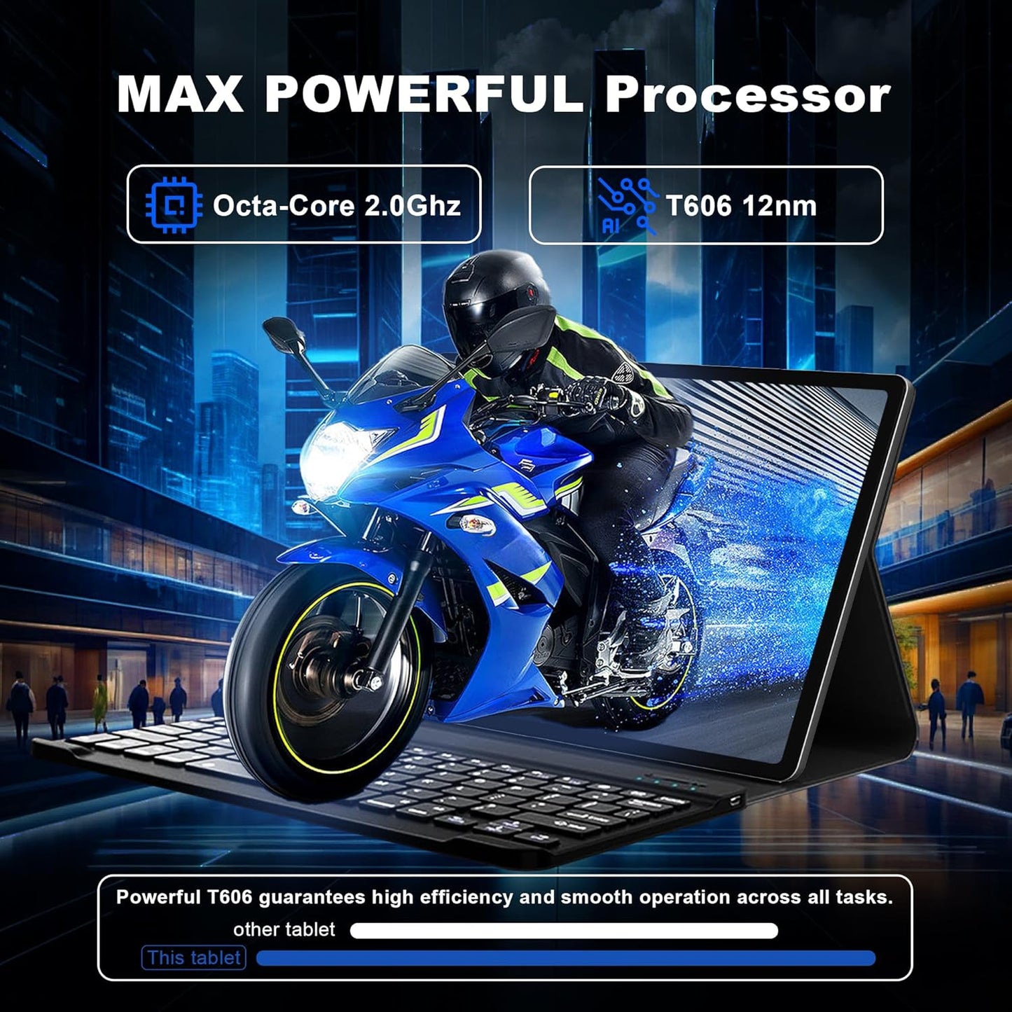 Android 14 Tablet with Keyboard，16GB RAM 128GB ROM 1TB Expand, 8000mAh Battery, 10.1 Inch Tablet with 13MP+8MP Camera/Bluetooth/GPS/WiFi/HD Display (Dark Gray)