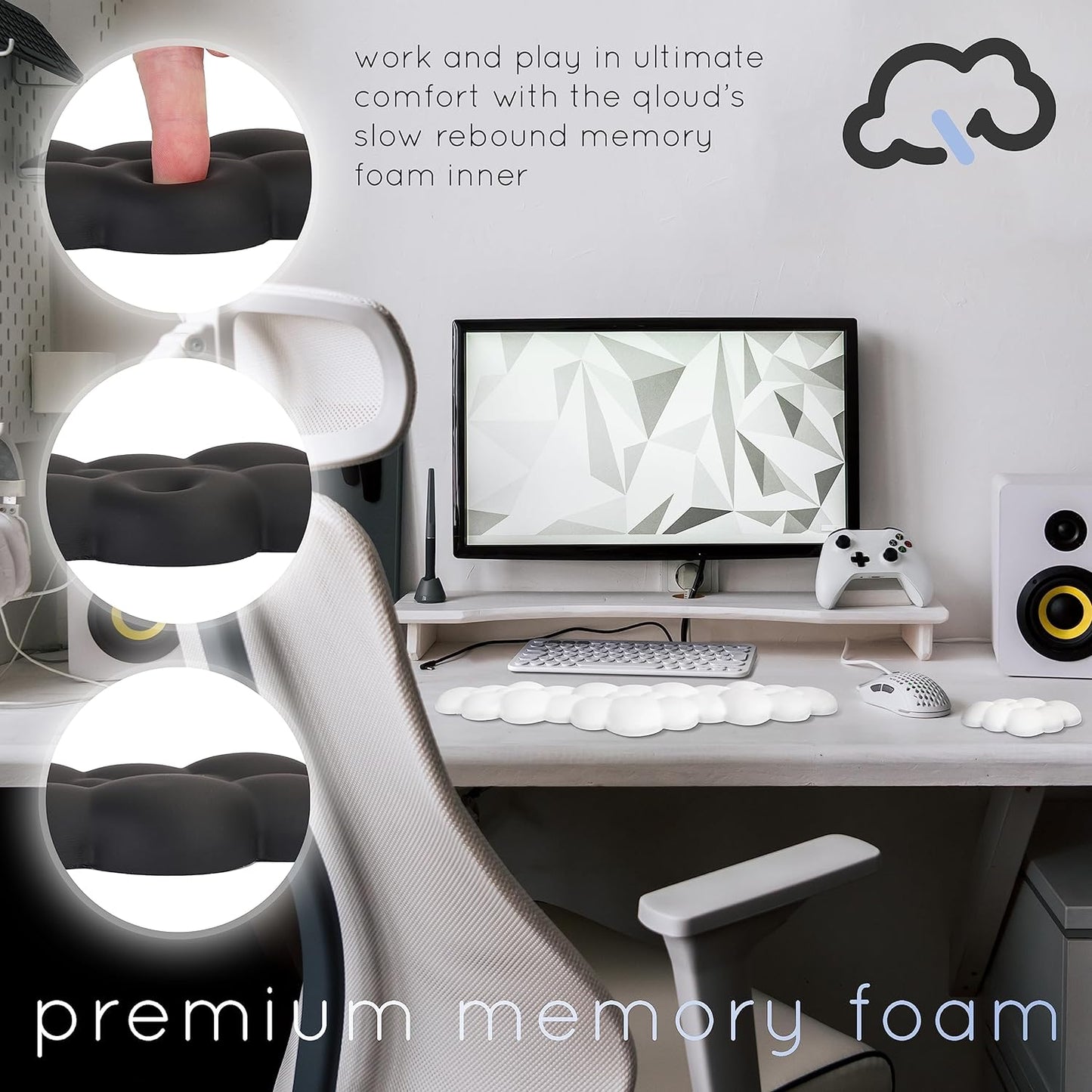 Qloud Cloud Wrist Rest Keyboard Wrist Rest for Computer Keyboard Pad, Cloud Keyboard Wrist Rest, Wrist Pad for Keyboard, Memory Foam, Non Slip Base, Comes with Mouse Pad - White