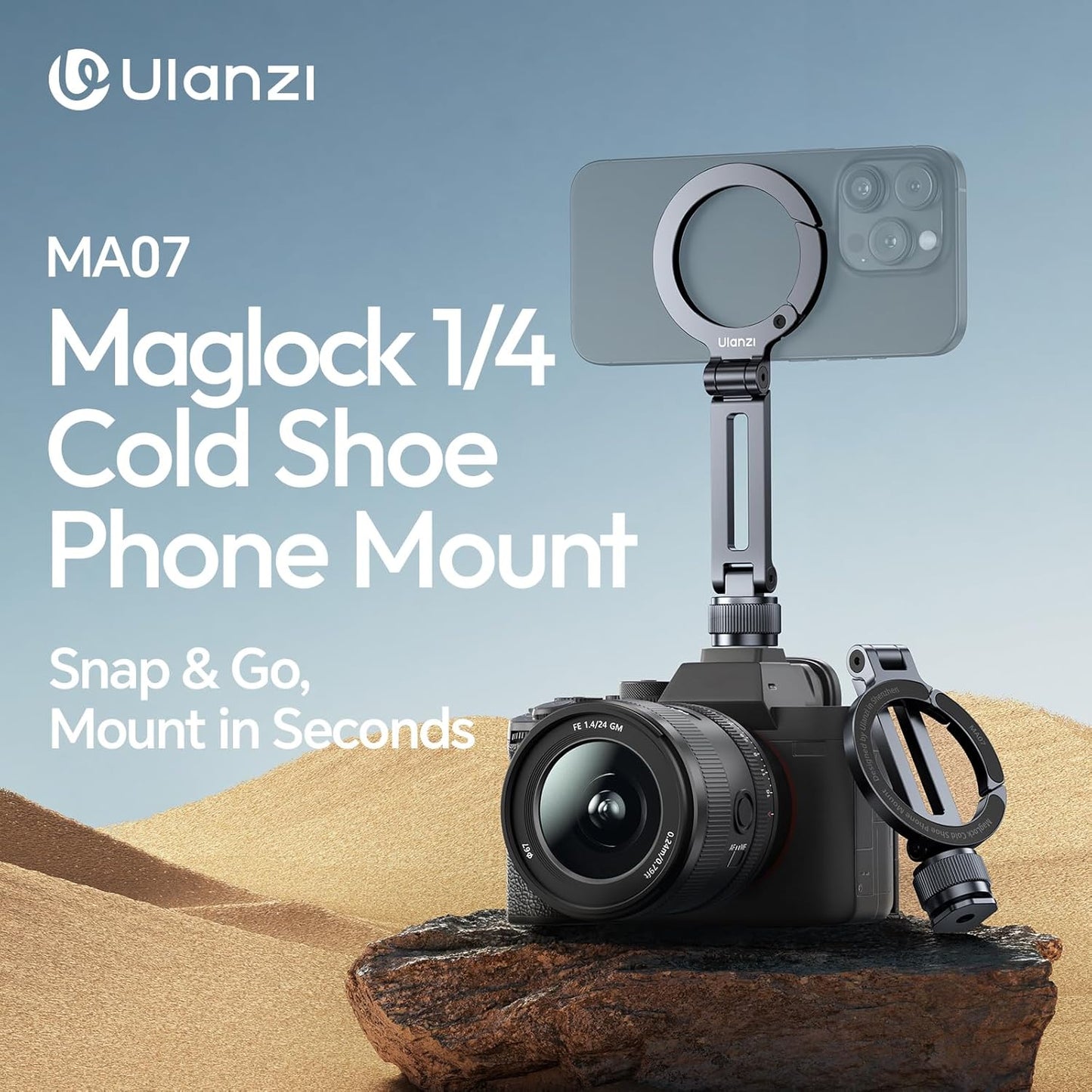 Ulanzi MA07 Magnetic Phone Tripod Mount for Magsafe, Aluminum Camera Phone Mount with 1/4" Screw, Cold Shoe Magnetic Tripod for Camera, Copatibale with iPhone 17/16/15/14/13/12 Series
