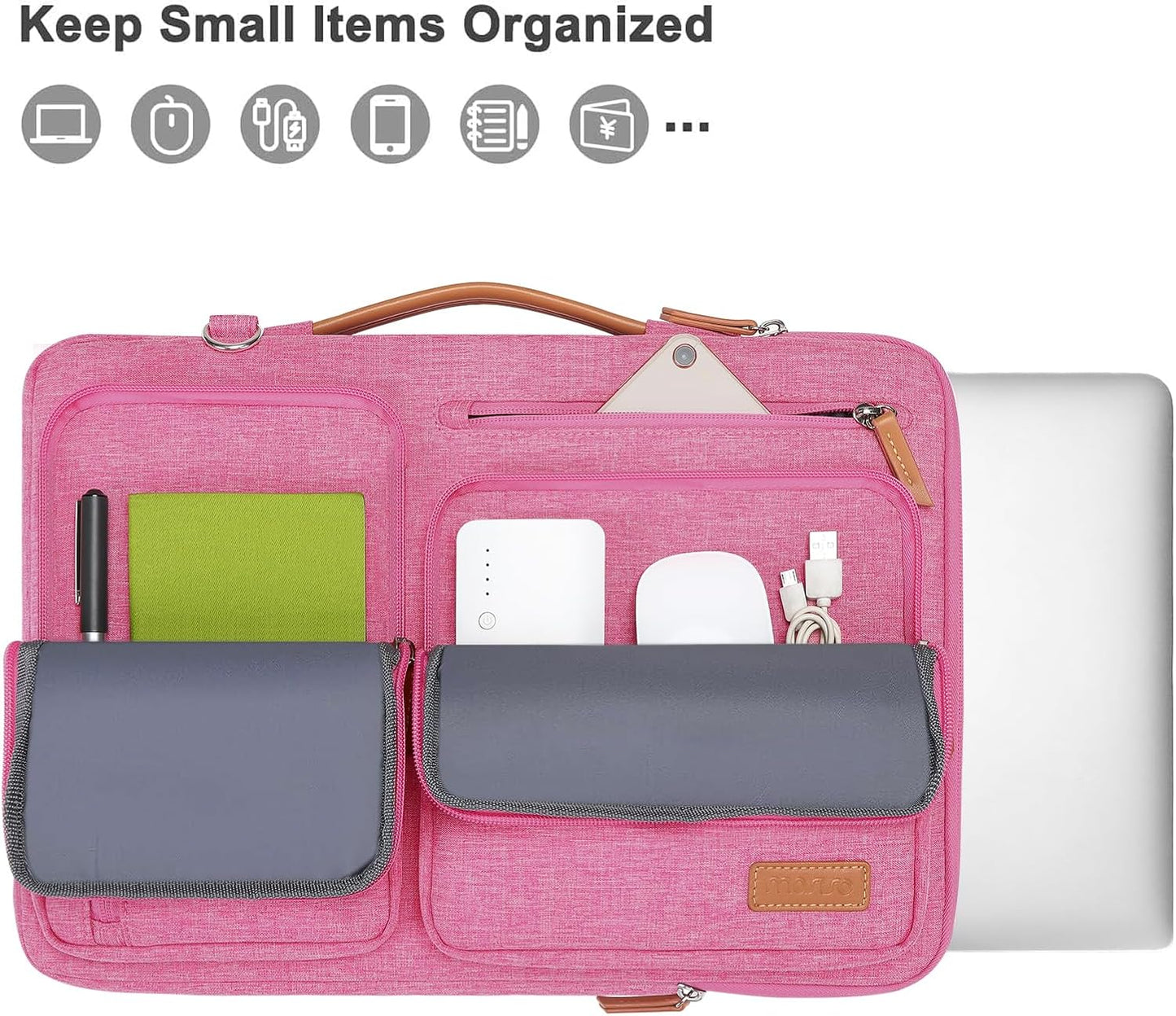 MOSISO 360 Protective Laptop Shoulder Bag,15-15.6 inch Computer Bags Compatible with MacBook Pro 16 inch, HP, Dell, Lenovo, Asus Notebook,Side Open Messenger Bag with 4 Zipper Pockets, Rose Red