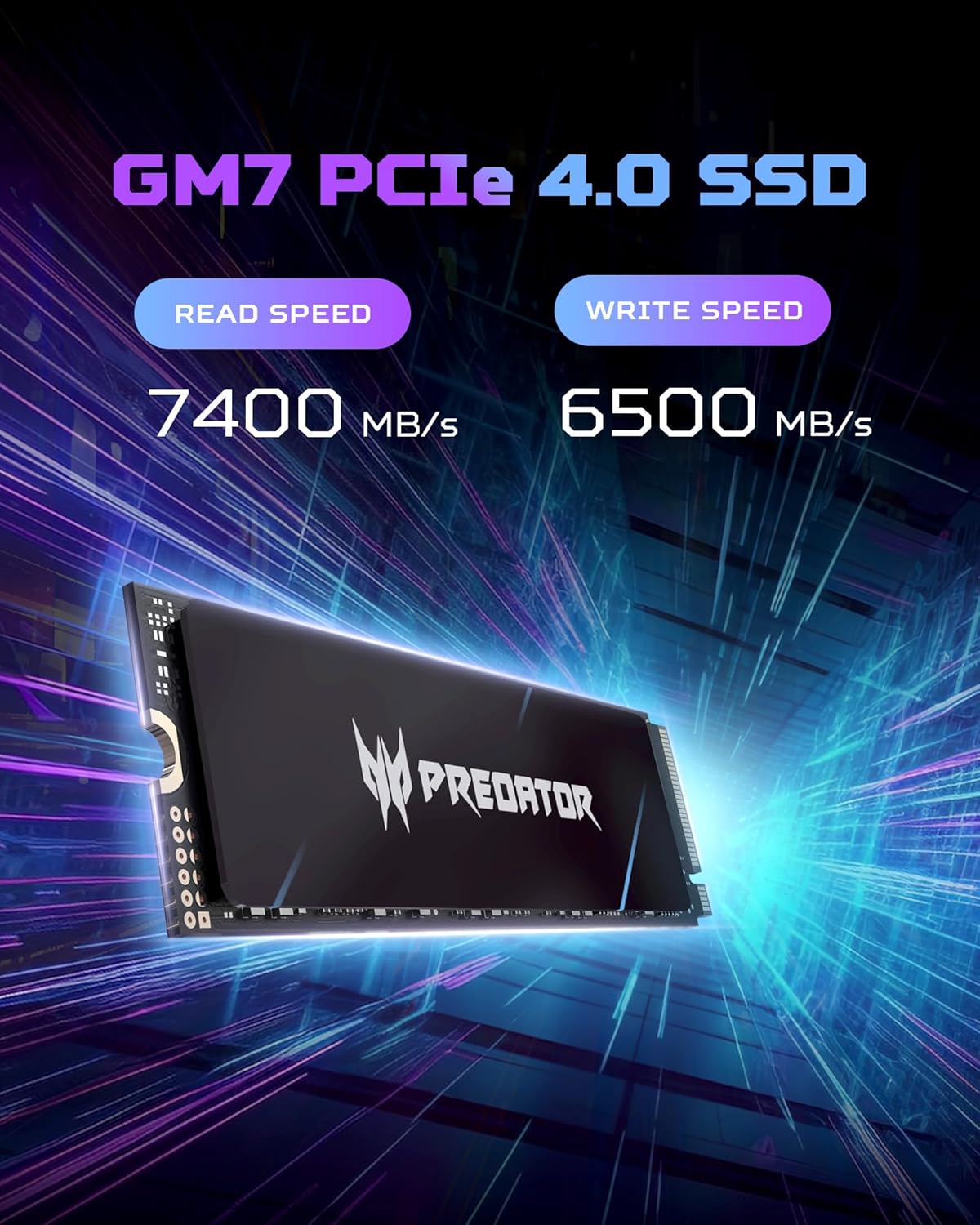 Predator GM7 4TB SSD: M.2 2280 PCIe Gen 4 x4 NVMe 2.0, Read Speed Up to 7400 MB/s, Internal PC Solid State Drive for Laptop, Desktop and PS5 - BL.9BWWR.120