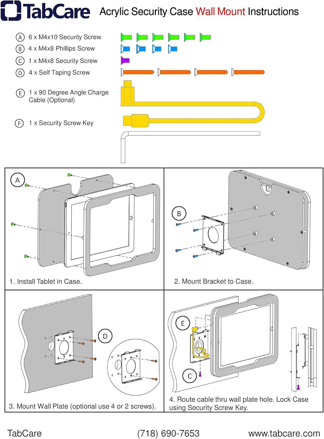 TABcare Anti-Theft Acrylic VESA Enclosure for Apple iPad Pro 11" 2024 (5th gen) with Free Wall Mount Kit & 90-Degree Angle USB C Cable (iPad Pro 11 2024, White)