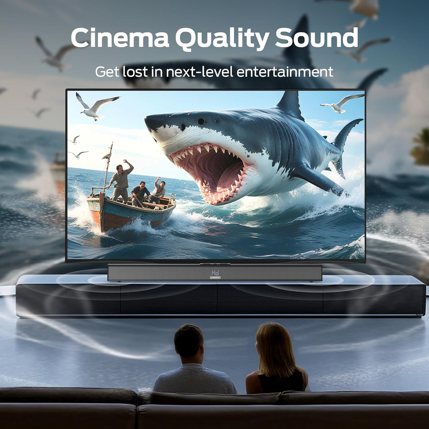 Monster Soundbar SB100 Sound Bar for Smart TV, 120W Soundbar with DSP Dynamic Sound, LED Display, Easy Setup, Bluetooth 5.4, Wall Mountable