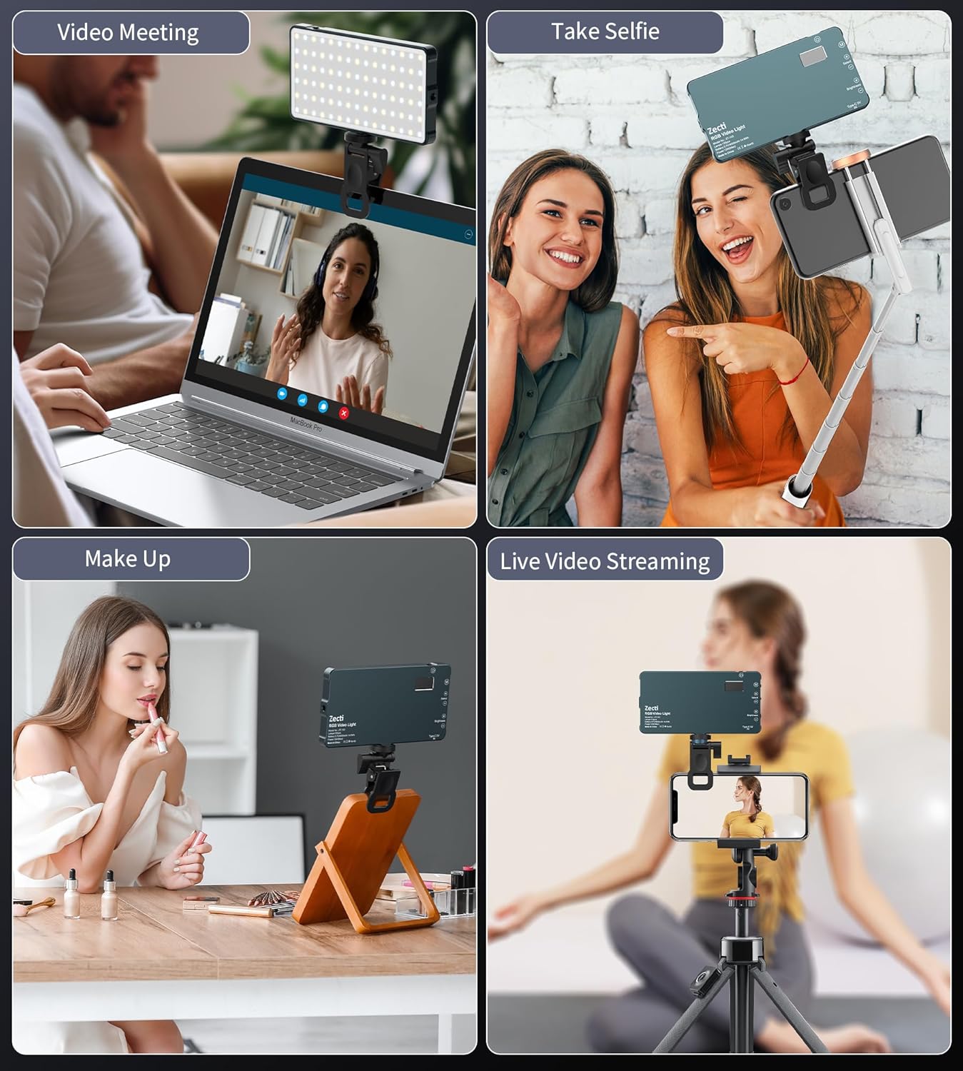 Selfie Camera Phone Light with Metal Hotshoe & Clip, CRI 96+ 2500K-9900K Rechargeable RGB Video Light for Laptops, Cameras, Selfie, Video Conference, TikTok Live Streaming, Filming