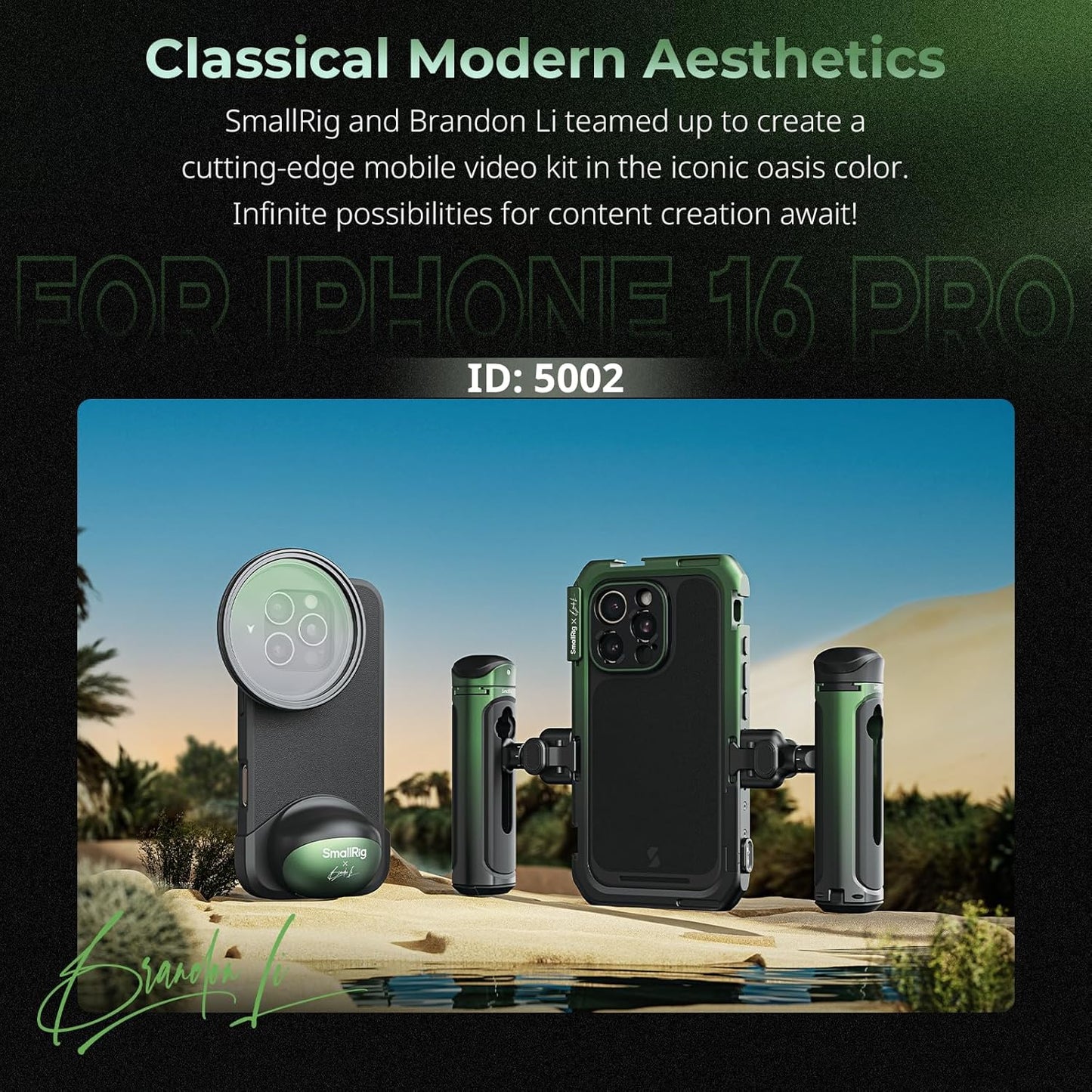 SmallRig x Brandon Li Mobile Video Kit Only for iPhone 16 Pro, Phone Cage with Lightweight Phone Case Kit, Rotatable Wireless QR Handles, 67MM Magnetic VND Filter Kit, Support for MagSafe - 5002