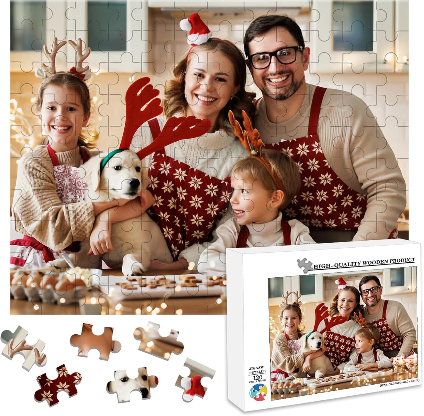 Custom Puzzle 120/200/300/500/1000/1500 Pieces, Personalized Puzzle from Your Own Photos, Customized Picture Jigsaw Puzzle Gift for Christmas Wedding Birthday Family