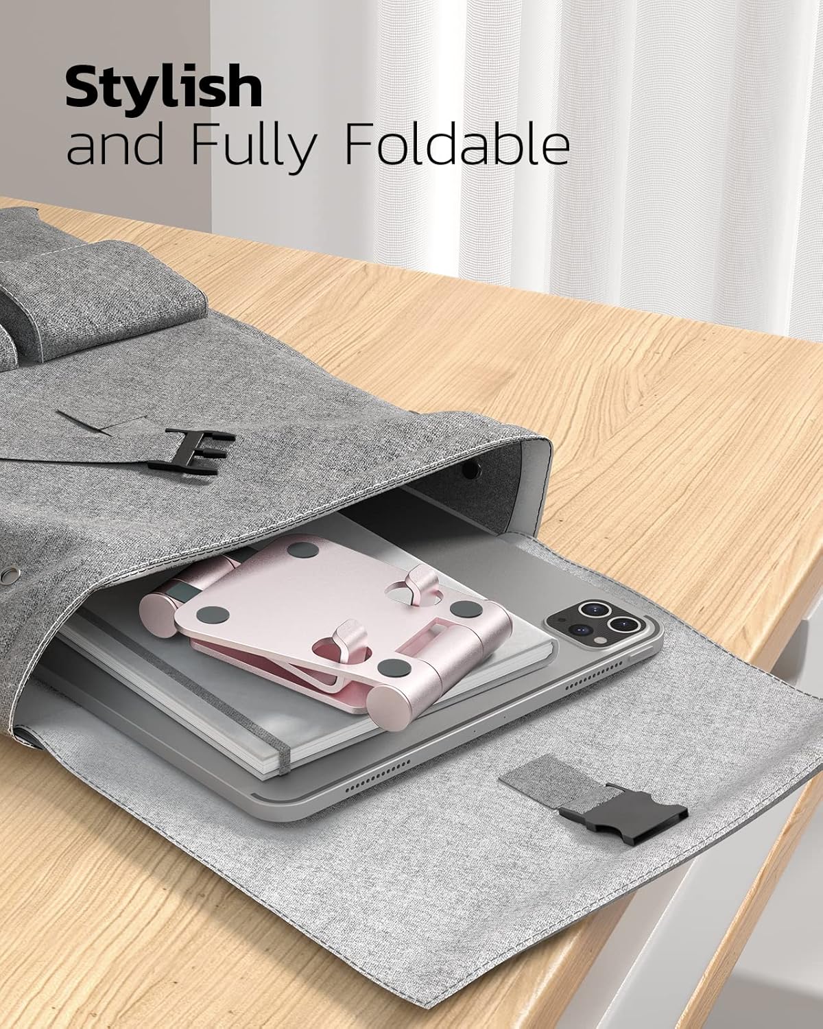 Nulaxy Dual Folding Cell Phone Stand, Fully Adjustable Foldable Desktop Phone Holder Cradle Dock Compatible with Phone 16 15 14 13 12 11 Pro Xs Xs Max Xr X 8, Nintendo Switch, All Phones - Rose Gold