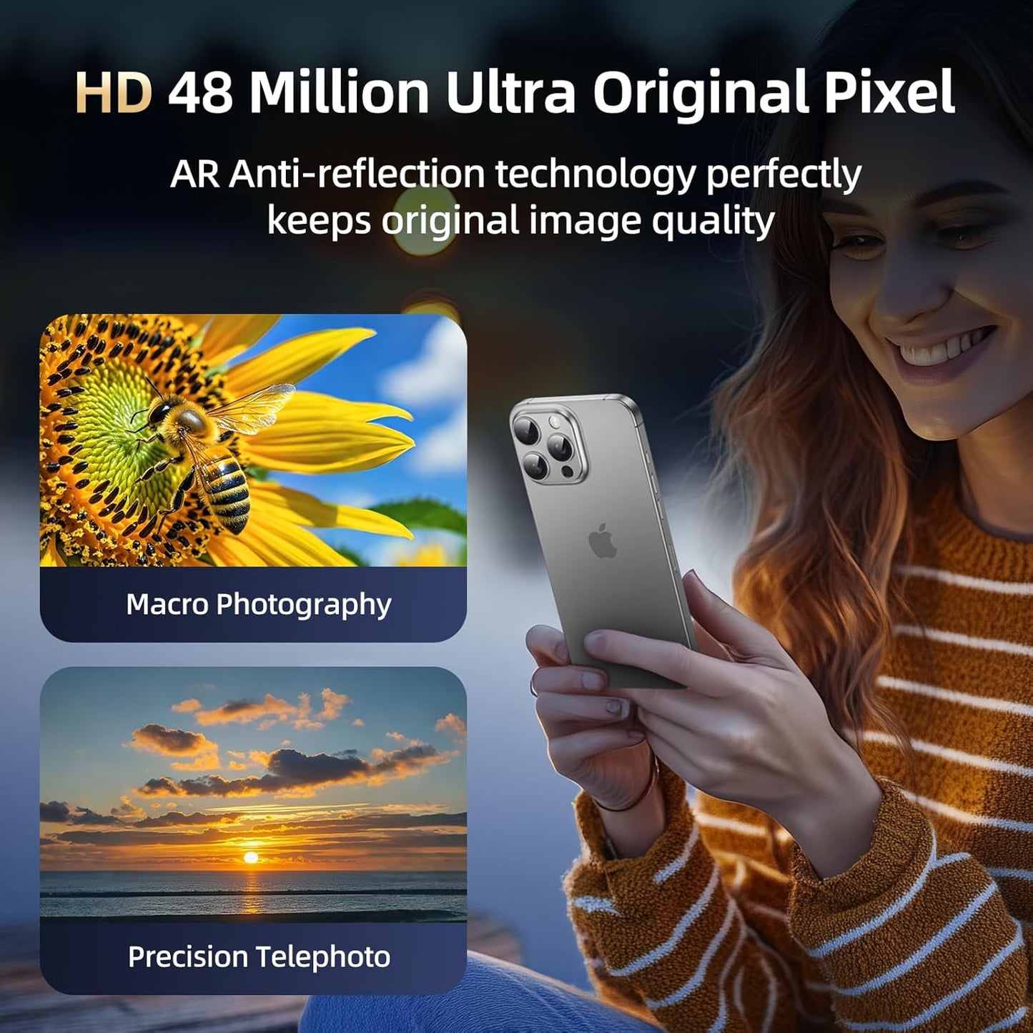 Compatible with iPhone 15 Pro/16 Pro Camera Lens Protector, [Case-Friendly][Strong Adsorption][AR Anti-Reflection] Tempered Glass Full Coverage Camera Screen Protector for 16 Pro Max,Silver