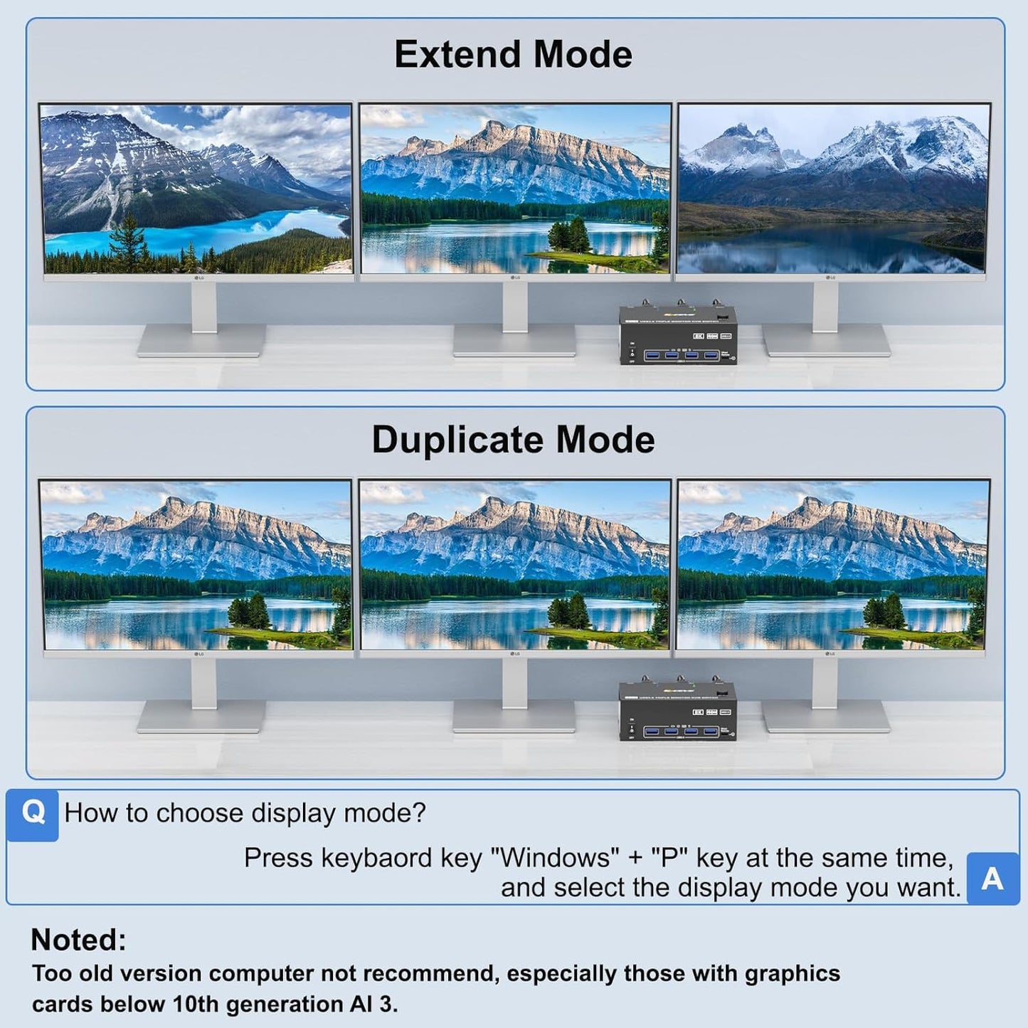 HDMI Displayport KVM Switch 3 Monitors 2 Computers 8K@60Hz/4K@144Hz, USB3.0 KVM Switches for 2 PC Sharing Triple Monitor and Keyboard Mouse with Power Adapter,Wired Extend Controller and USB3.0 Cables