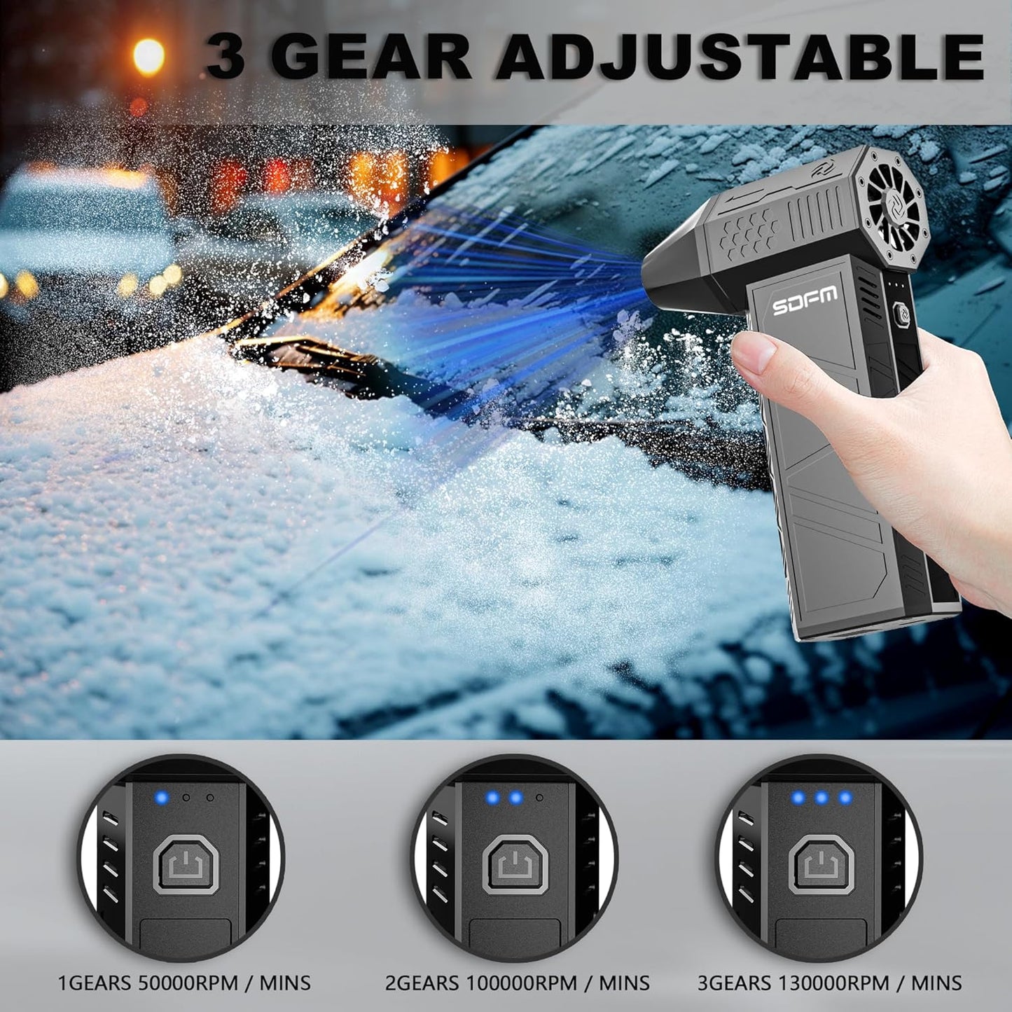 SDFM Compressed Air Duster - Electric Air Duster with Built in Brushless Motor,130,000RPM, 3-Speed Adjustable Air Blower - Suitable for Keyboard, Computer, car, and Home Cleaning (X3) (Max-Black)