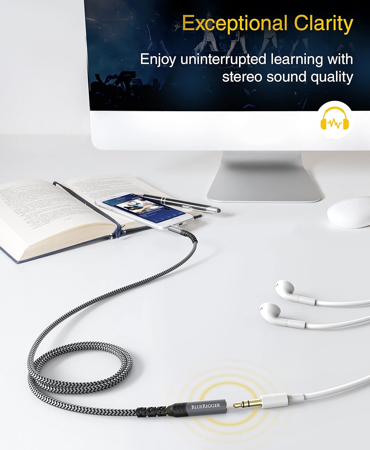 BlueRigger Headphone Extension Cable (30FT, 24K Gold Plated Jack, Hi-Fi Sound, 3.5mm Male to Female Stereo Audio Cable) – Aux Cord for iPod, Laptops, Smartphones, Speakers, Tablets, Home Car Stereo