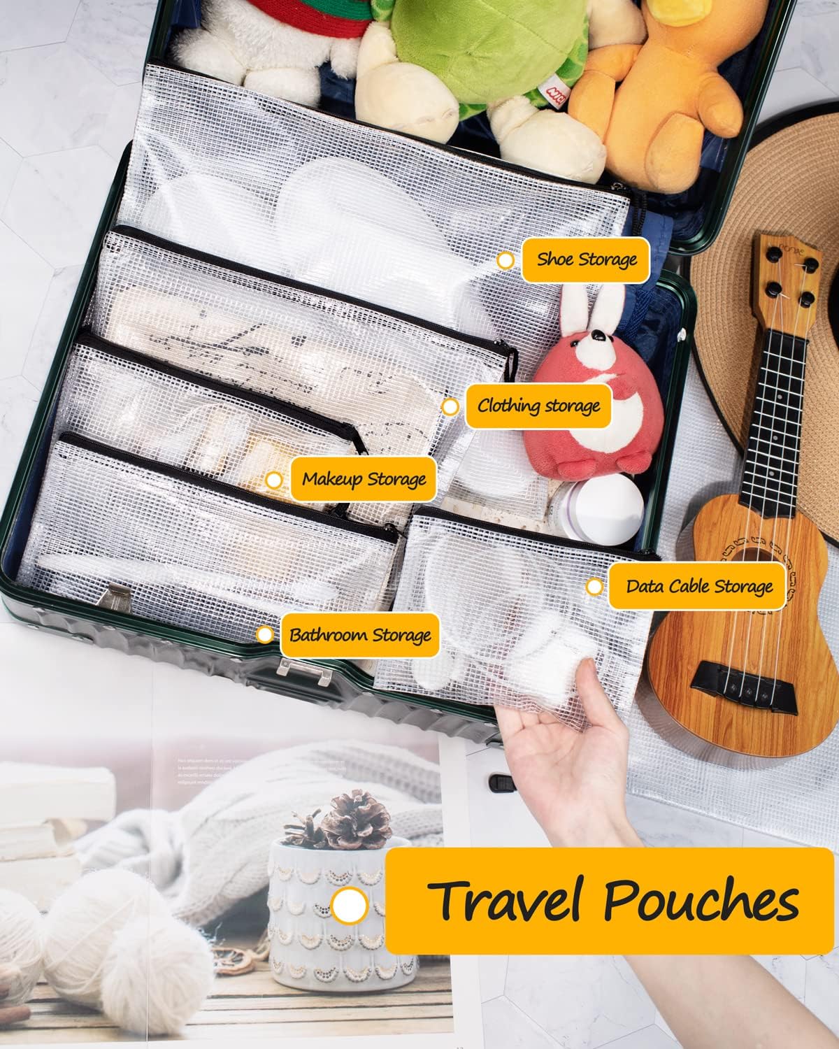 SUNEE Plastic Mesh Zipper Pouch 7x11 in (Black, 12 Packs), Small Water-Resistant Zip Bag for School Office Supplies, Pencil Organizing Storage