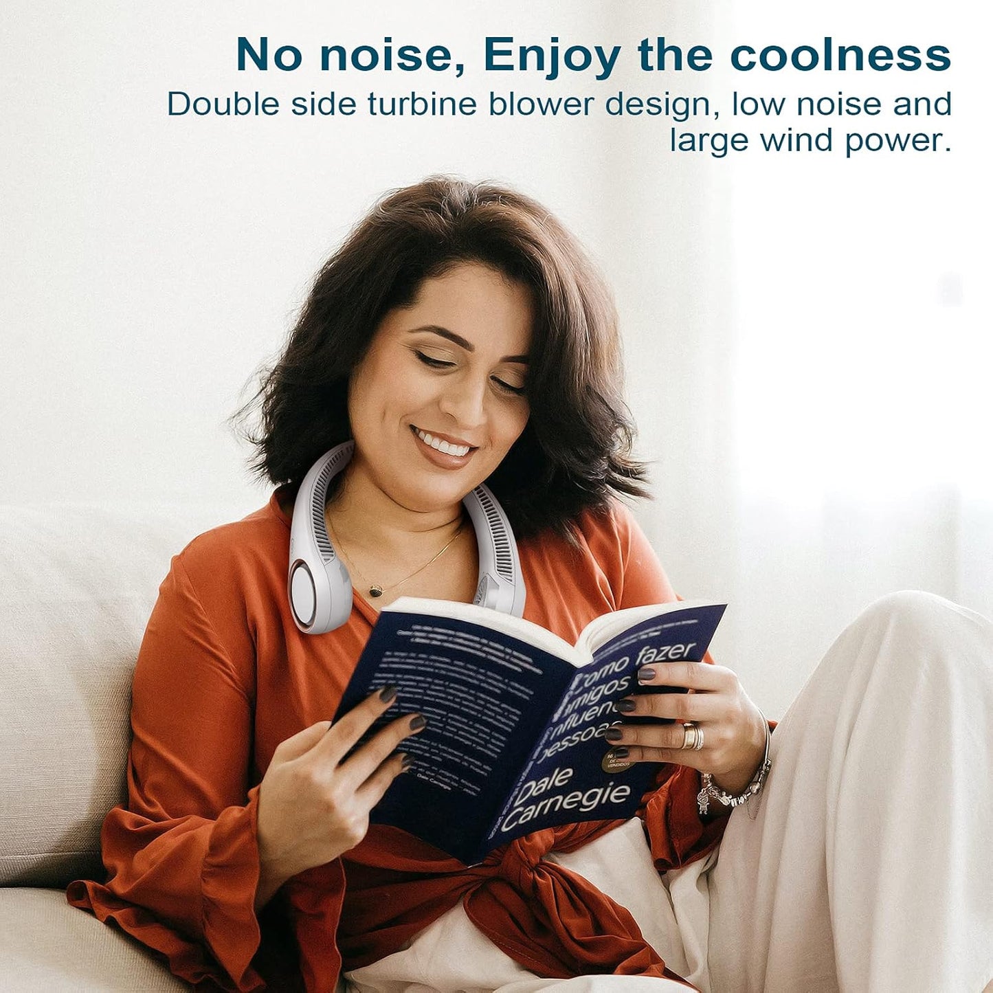 CIVPOWER Neck Fan: Portable Personal Neck Cooling Rechargeable Bladeless Fan - Hands Free 3 Speed 4000 mAh Battery USB Operated Wearable Headphone Design - for Men Women Outdoor Indoor (White)