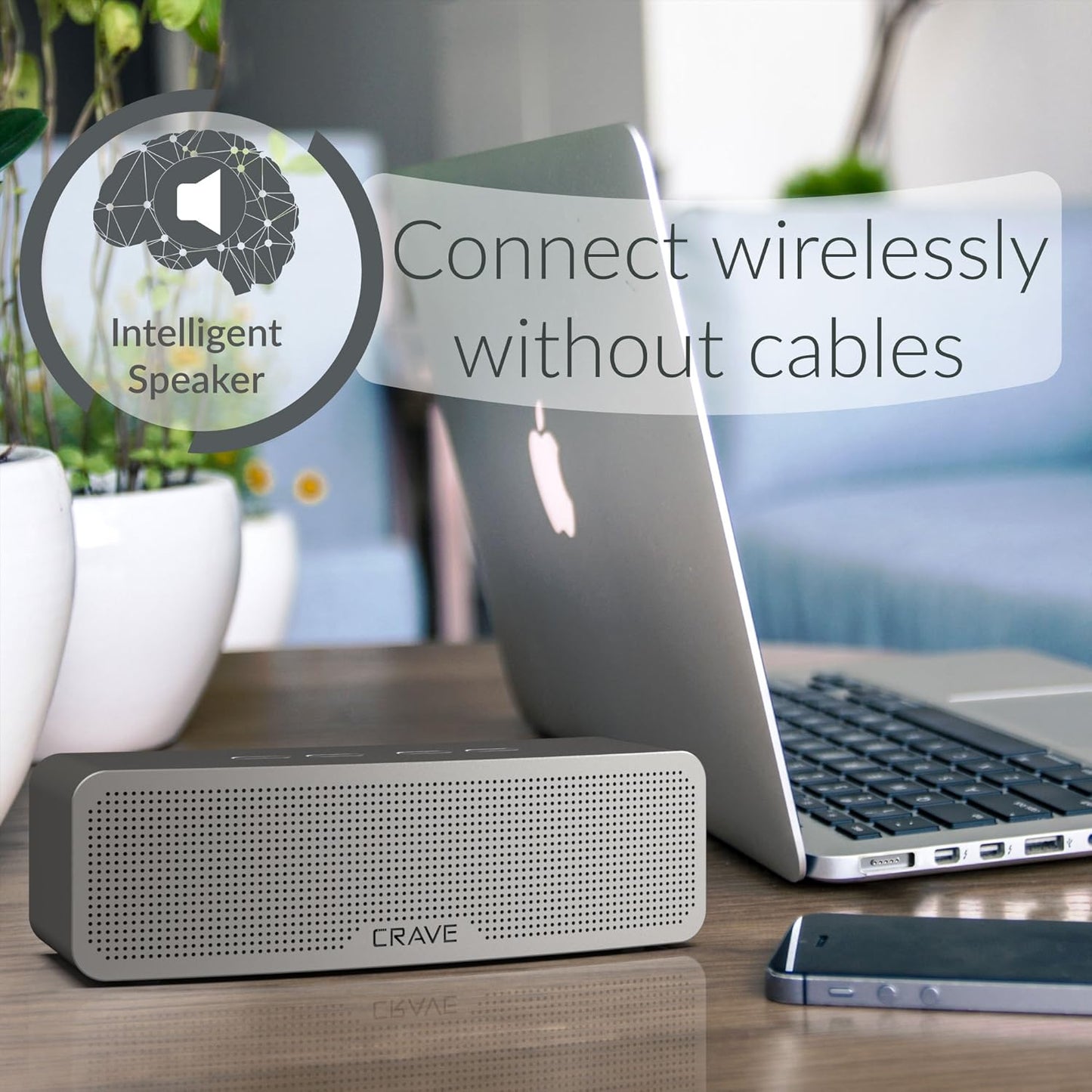 Crave Curve Portable Bluetooth Wireless Intelligent Speaker with Enhanced Bass, Built-in Microphone and Speakerphone