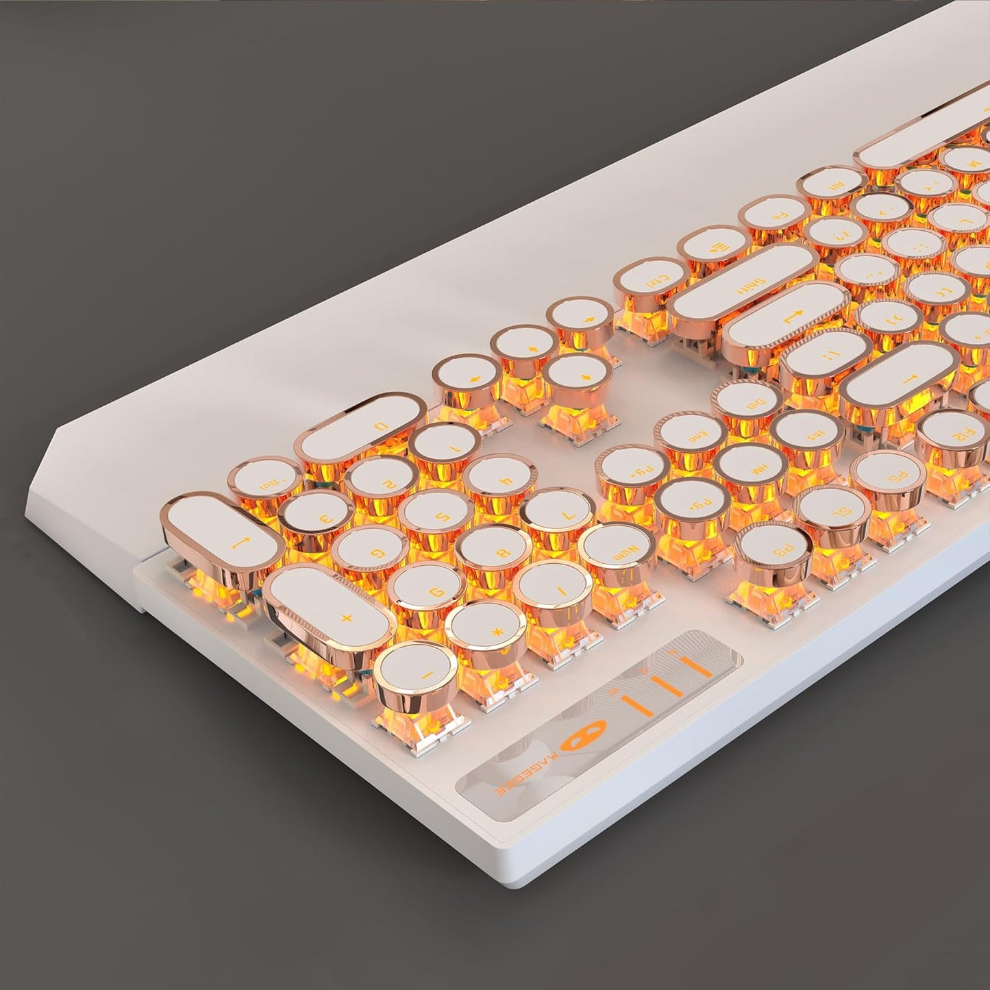 MageGee Typewriter Mechanical Gaming Keyboard, Retro Gold Punk Round Keycaps LED Backlit Wired Keyboards for Laptop MAC PC Gamer, with Magnetic Wrist Rest - Blue Switch