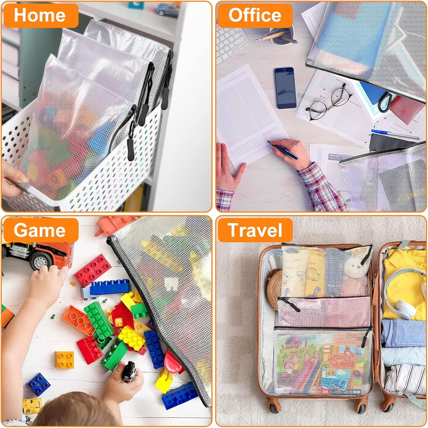24pcs Mesh Zipper Pouch, Puzzle Storage Bags, A3 17x12 Inches Large Reusable Zipper Pouches for for Classroom Office Supplies Organizing, Extra Large Zipper Bags, Board Game Storage